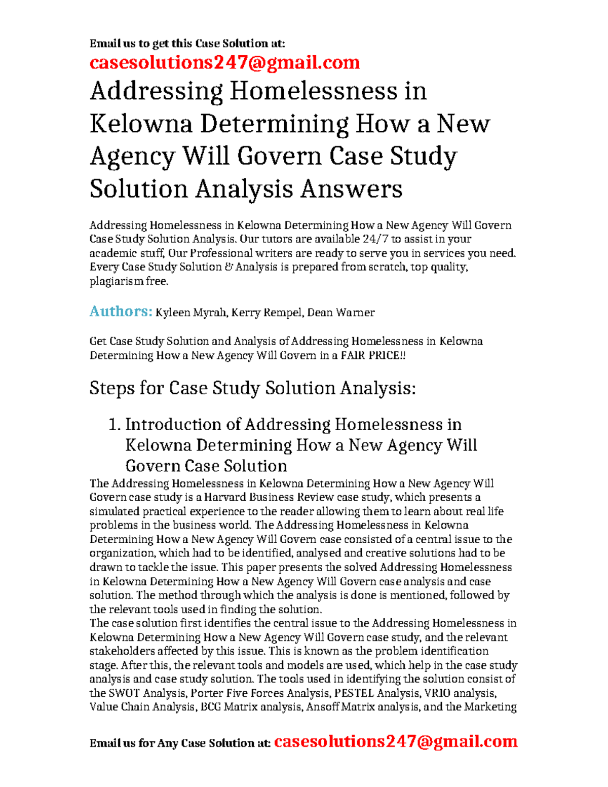 Case Solution Addressing Homelessness in Kelowna Determining How a New ...