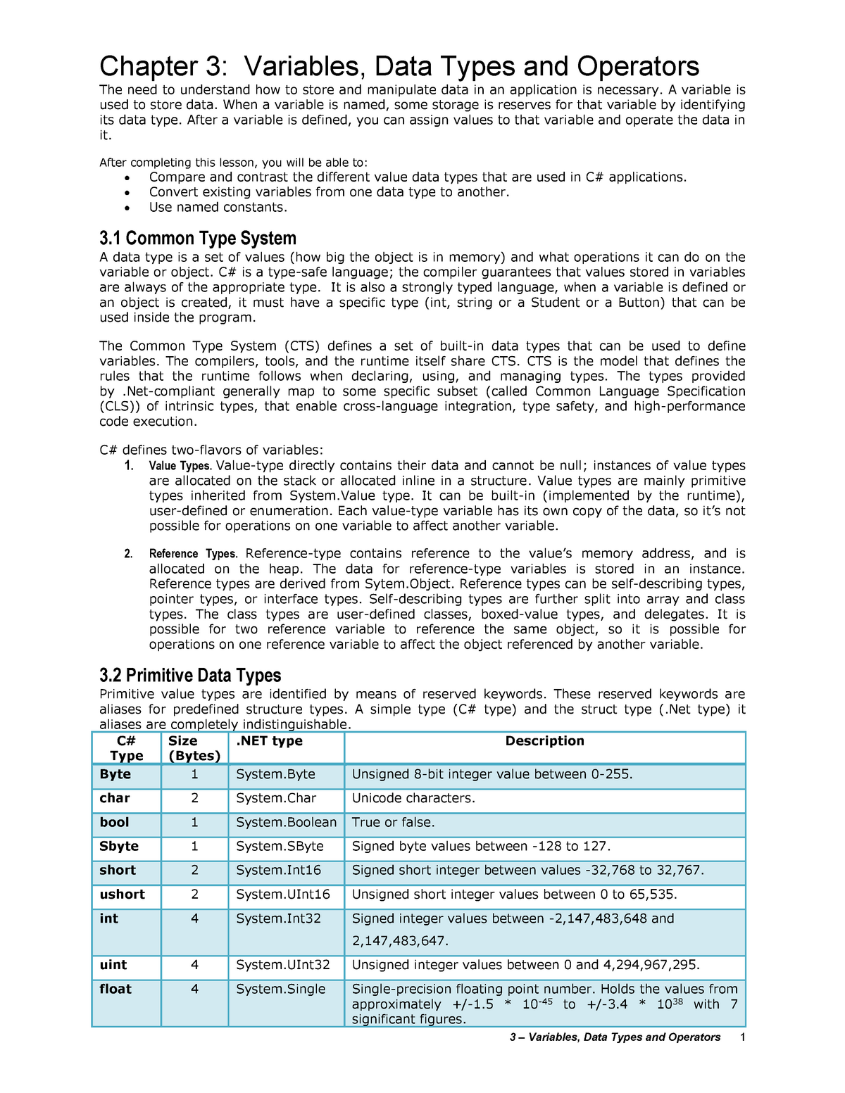 Chapter 3 Variables Data Types And Operators Chapter 3 Variables 