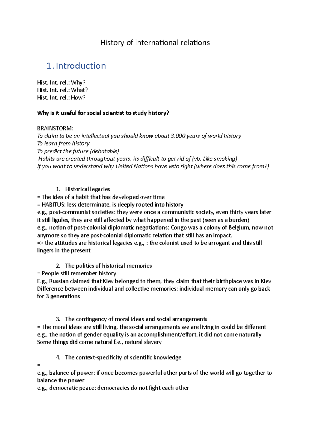 Notes History of international relations - History of international ...