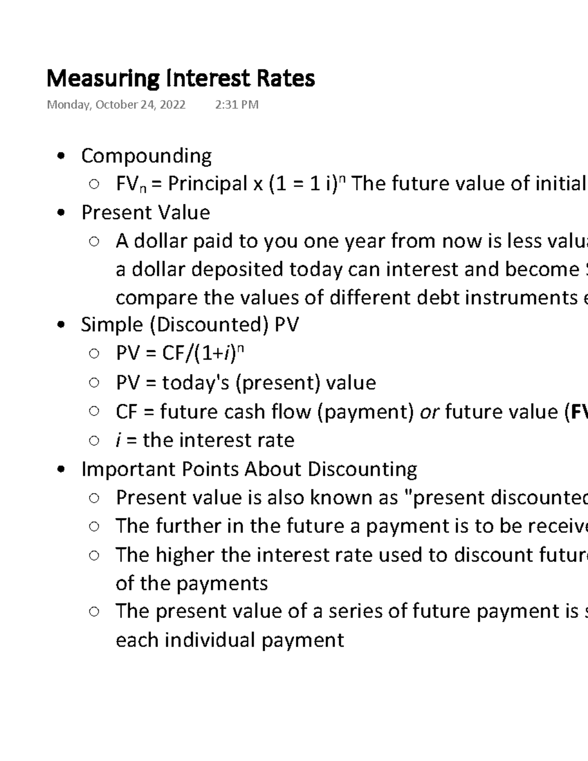 Measuring Interest Rates - Compounding ï FVn = Principal x (1 = 1 i)n ...