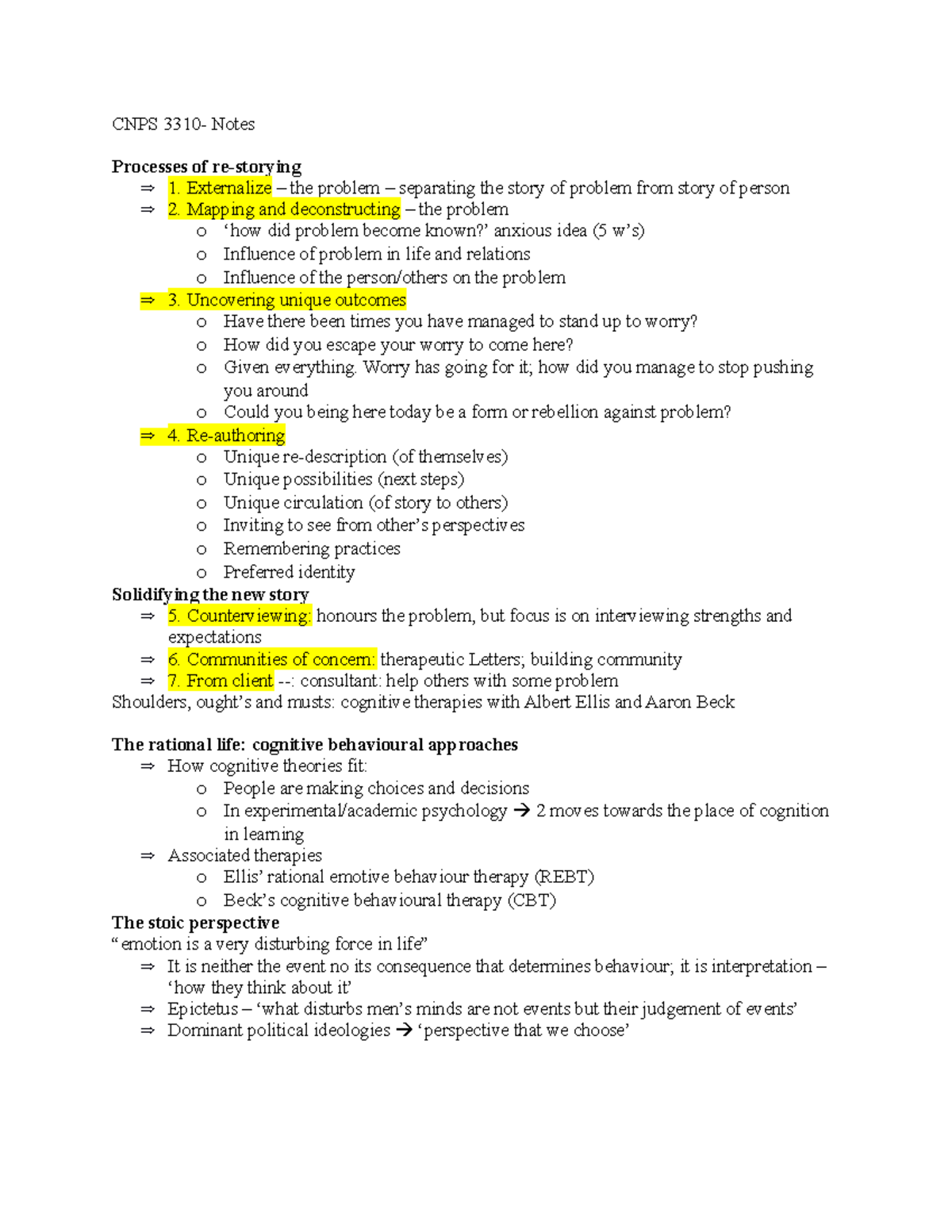 CNPS 3310 - the process of re-storying - CNPS 3310- Notes Processes of ...