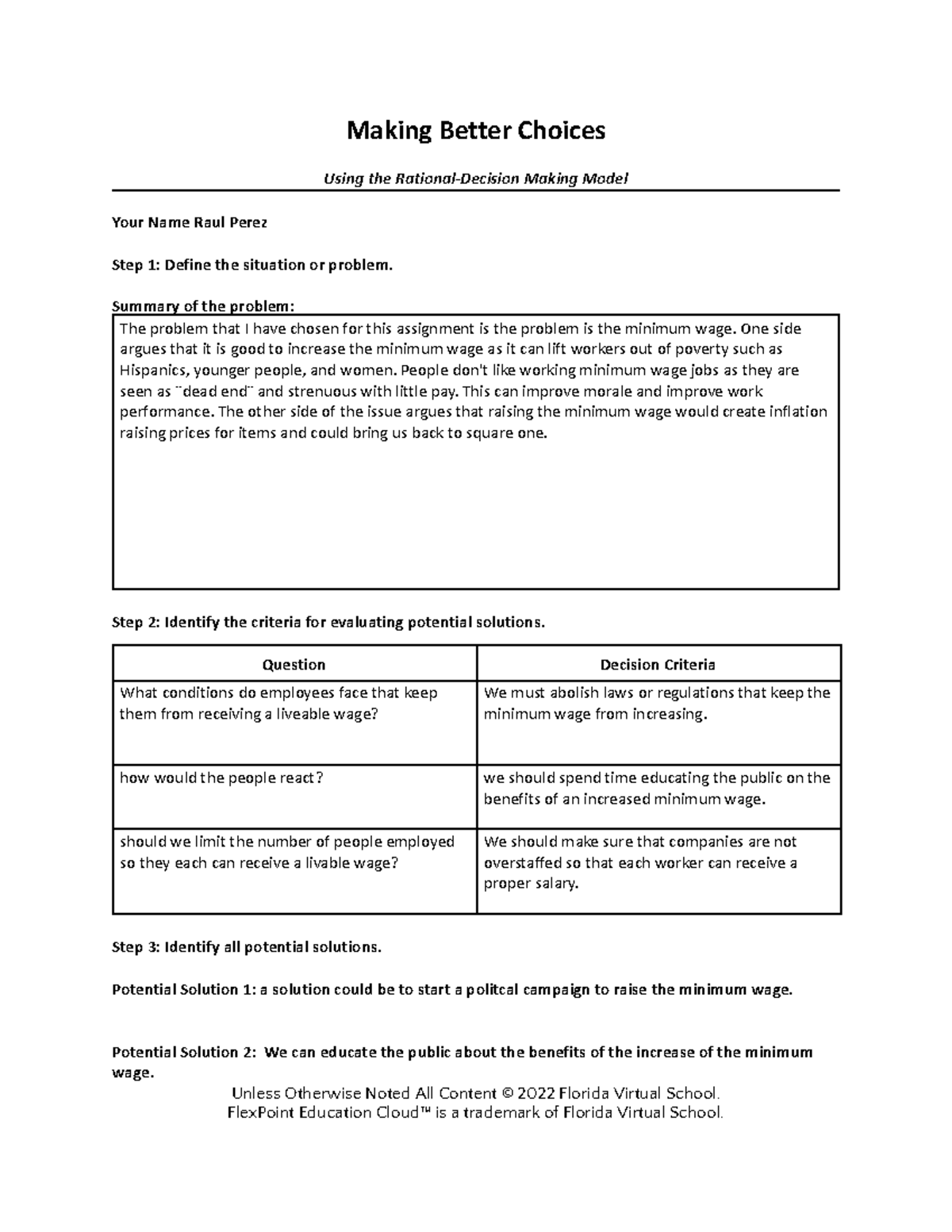 Making better choices assignment template - Making Better Choices Using ...