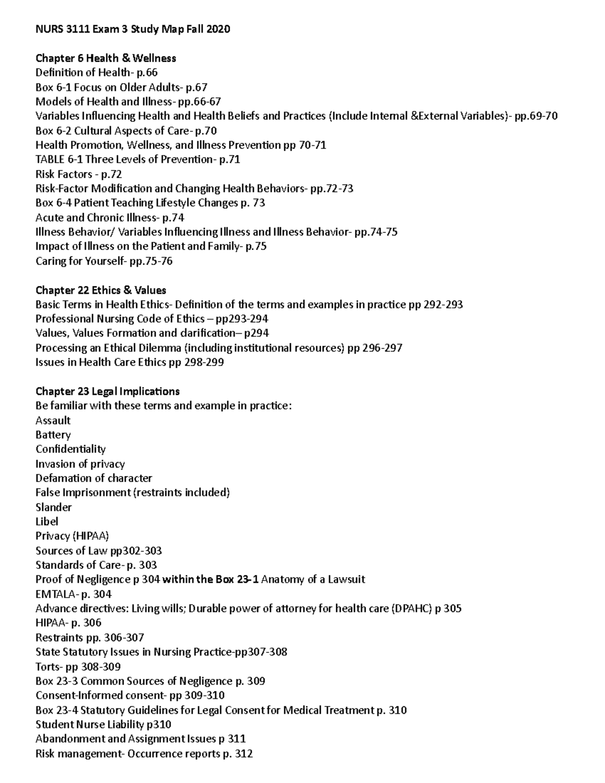 NURS 3111 Exam 3 Study Map Fall 2020 - NURS Exam 3 Study Map Fall 2020 ...