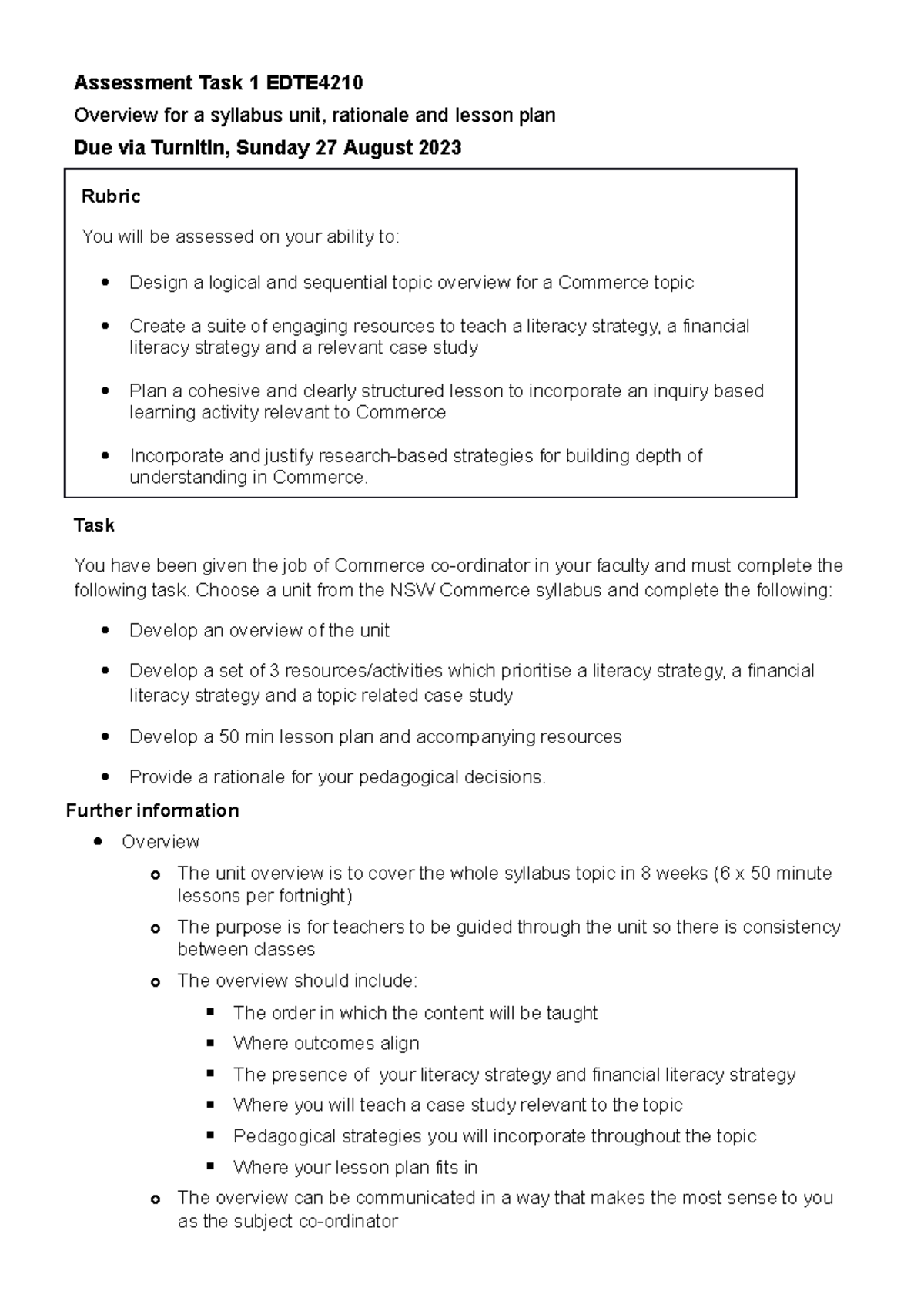 Assessment Task 1 EDTE4210 2023 - Assessment Task 1 EDTE Overview for a ...