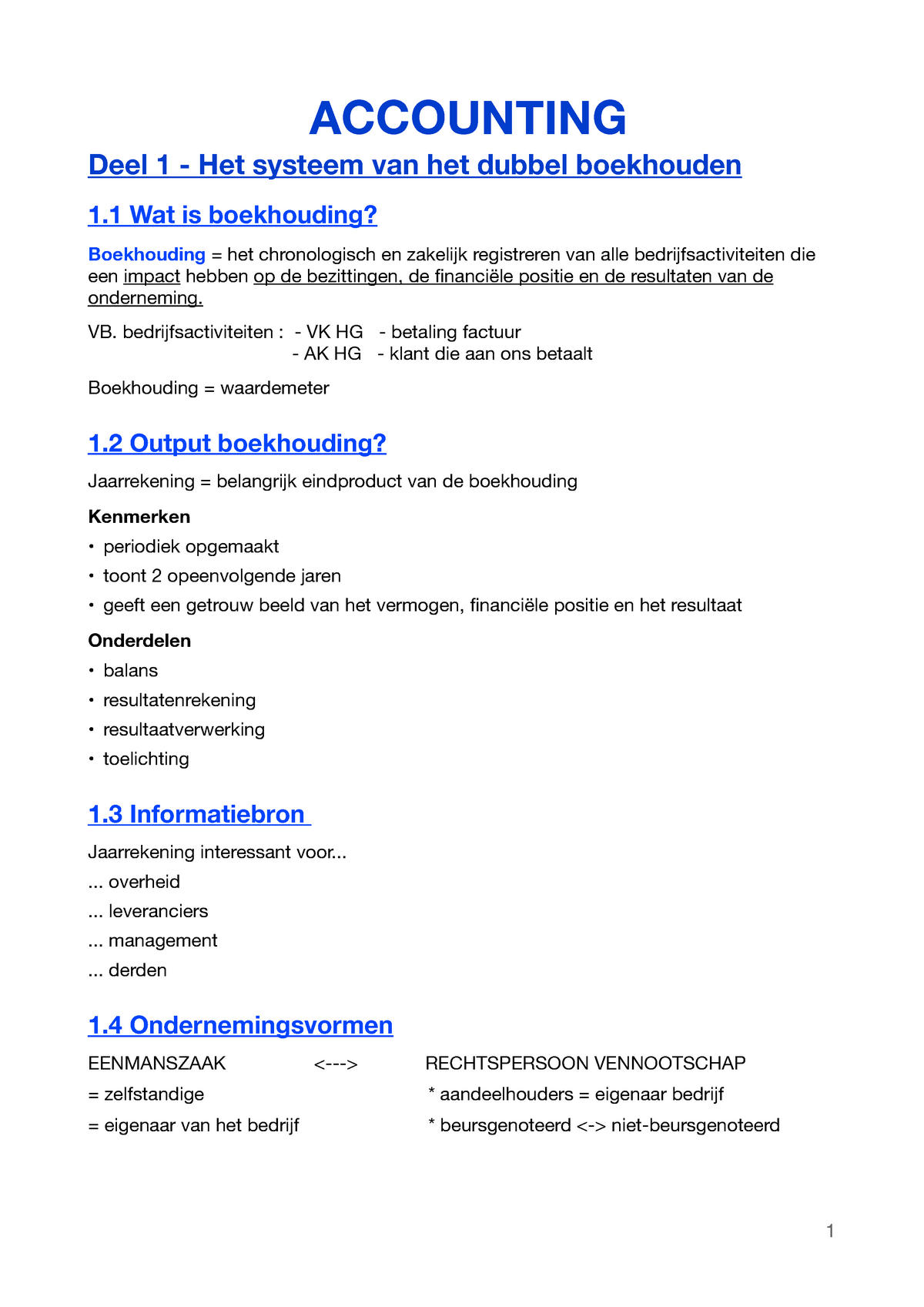 Accounting - ACCOUNTING Deel 1 - Het Systeem Van Het Dubbel Boekhouden ...