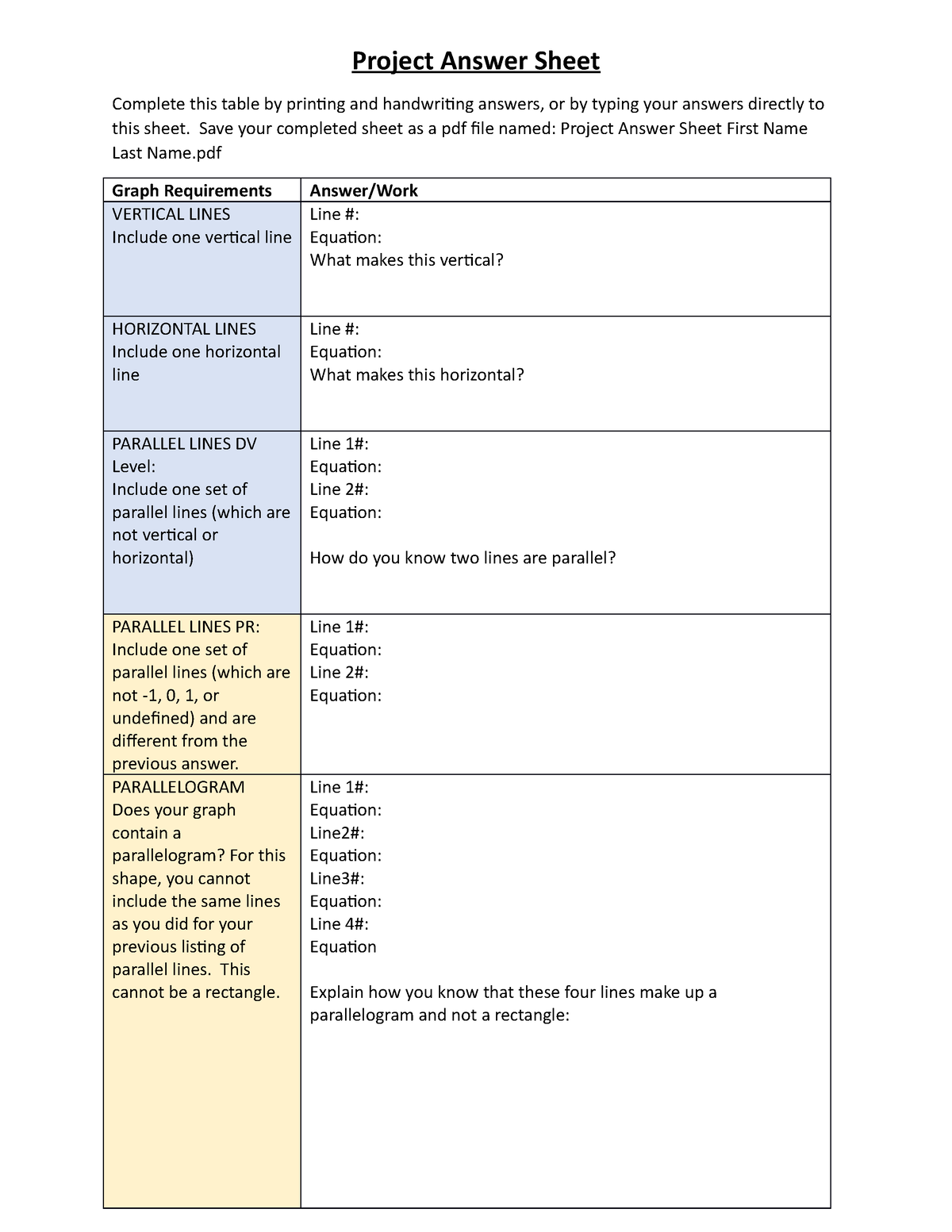 2 Project Answer Sheet - Engineering notes - Project Answer Sheet ...