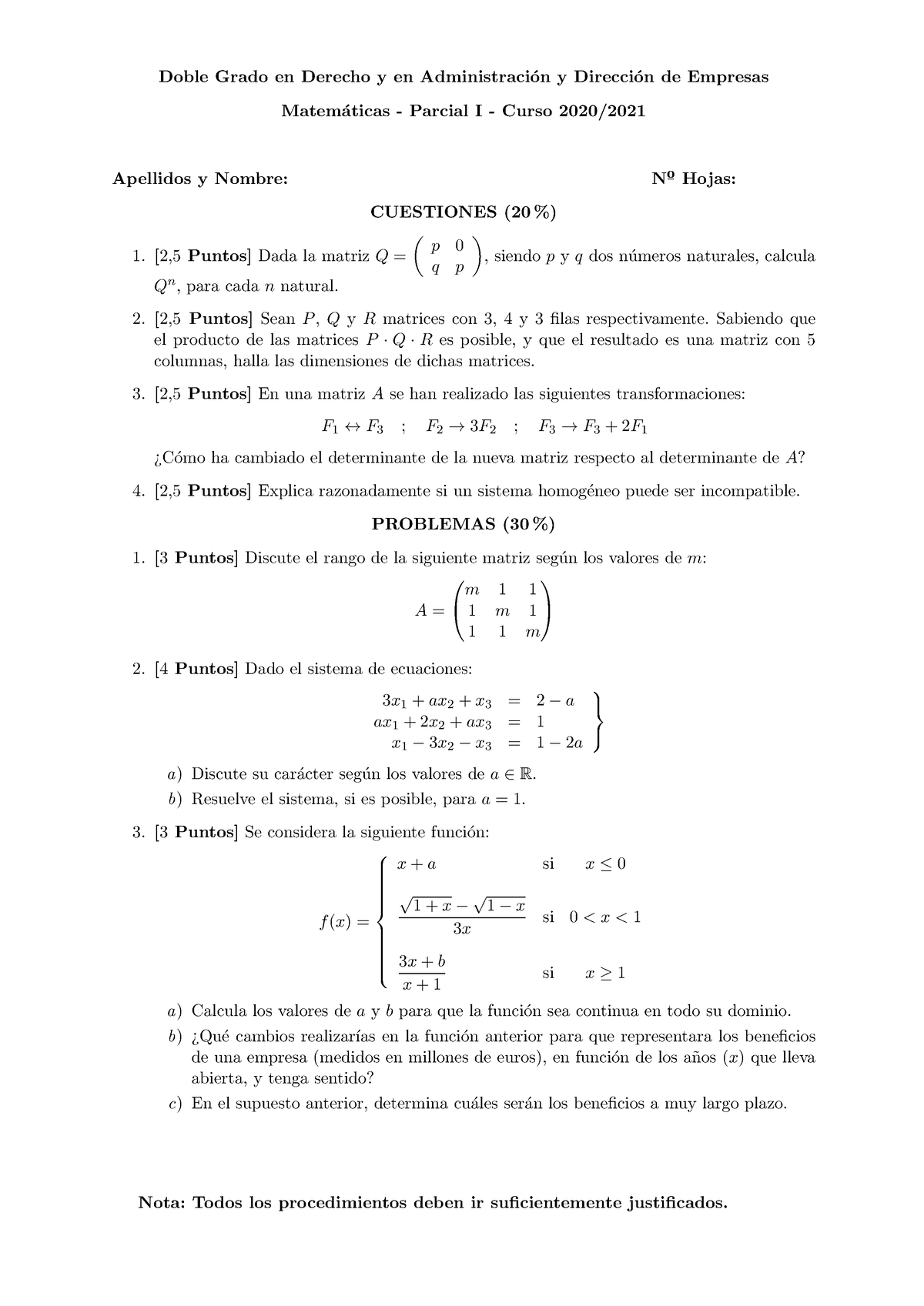 Examen 1 Exámenes Doble Grado En Derecho Y En Administraci ́on Y Direcci ́on De Empresas