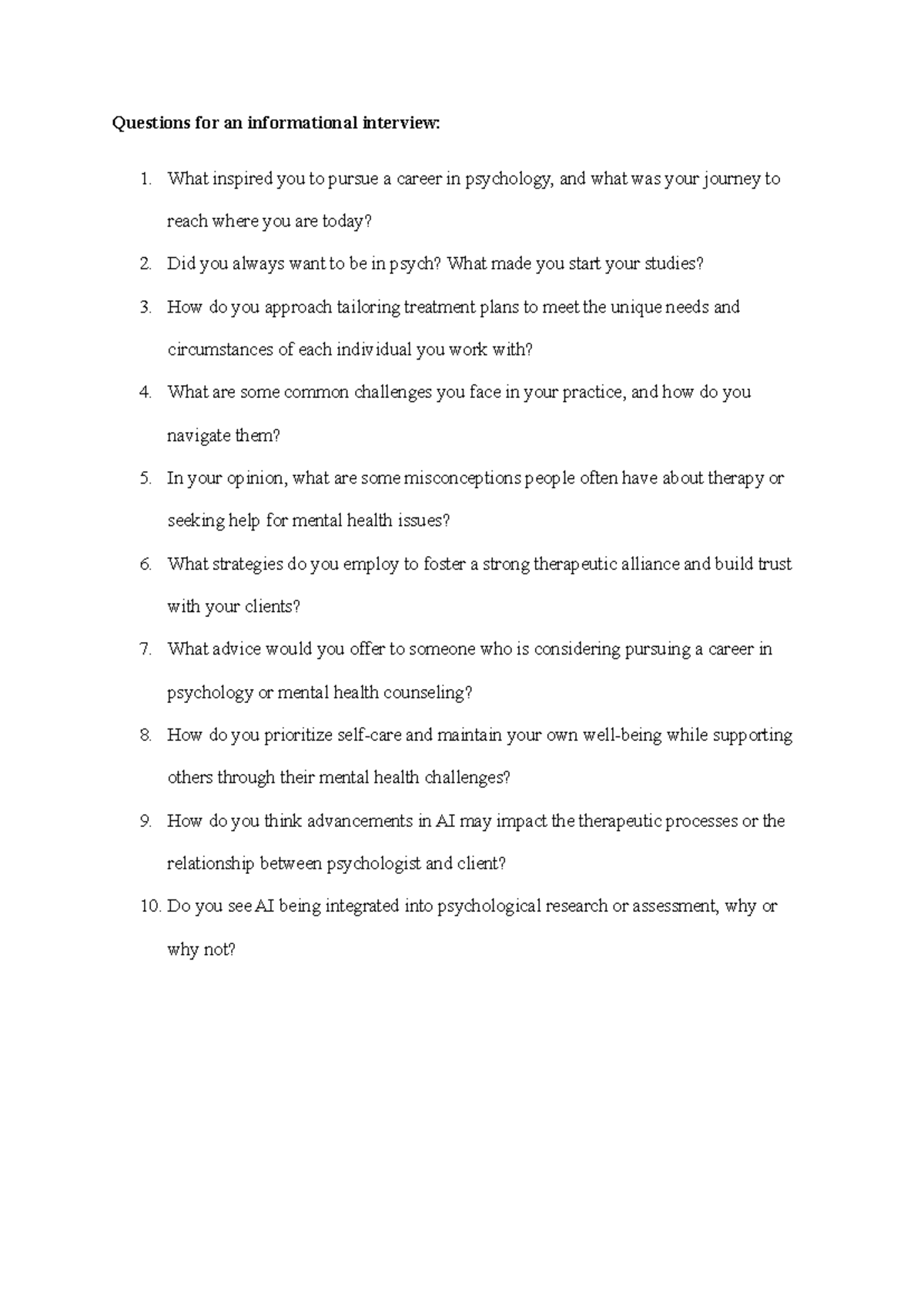 Questions for an informational interview - What inspired you to pursue ...