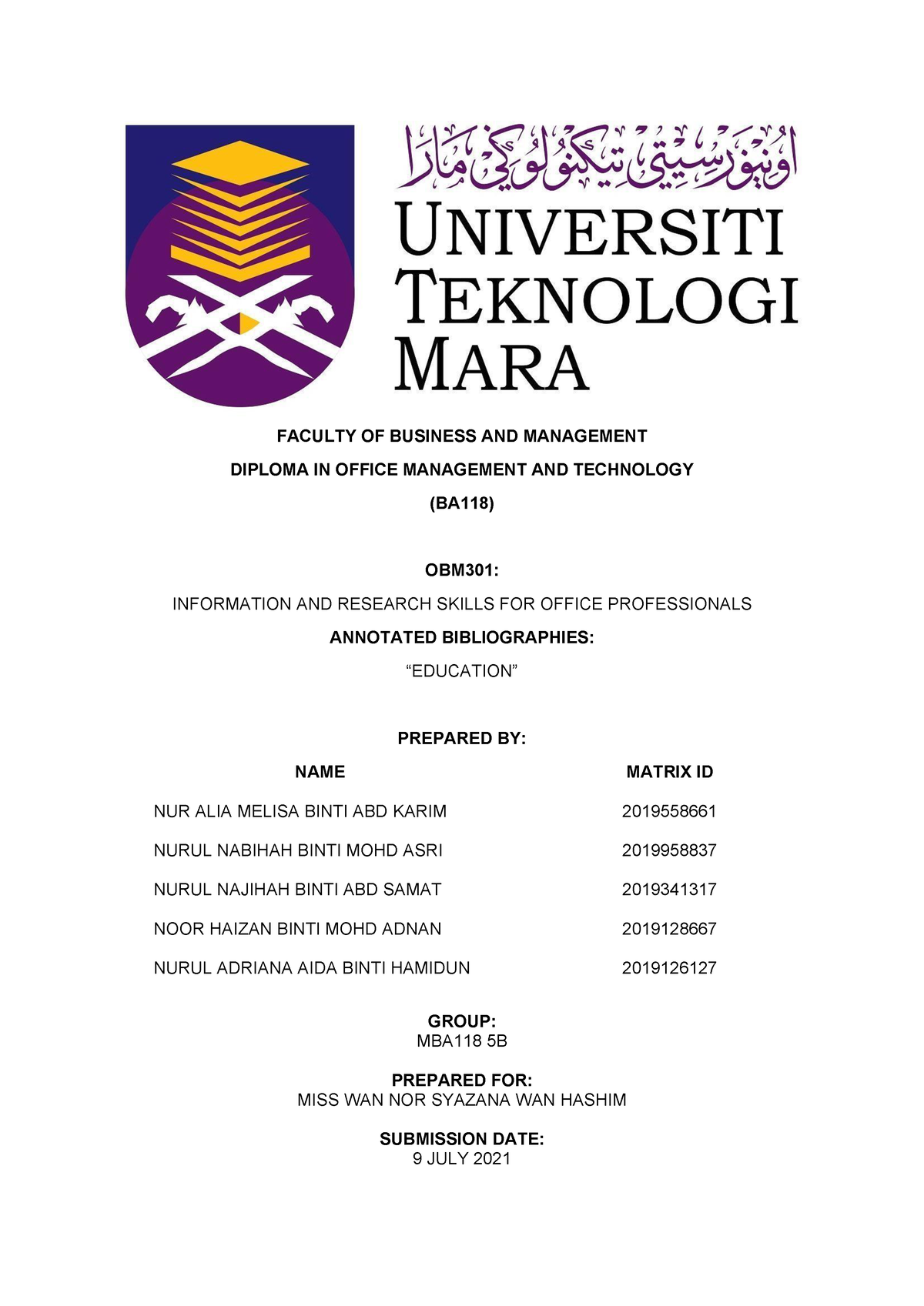 Annotated Bibliographies OBM301 - FACULTY OF BUSINESS AND MANAGEMENT ...