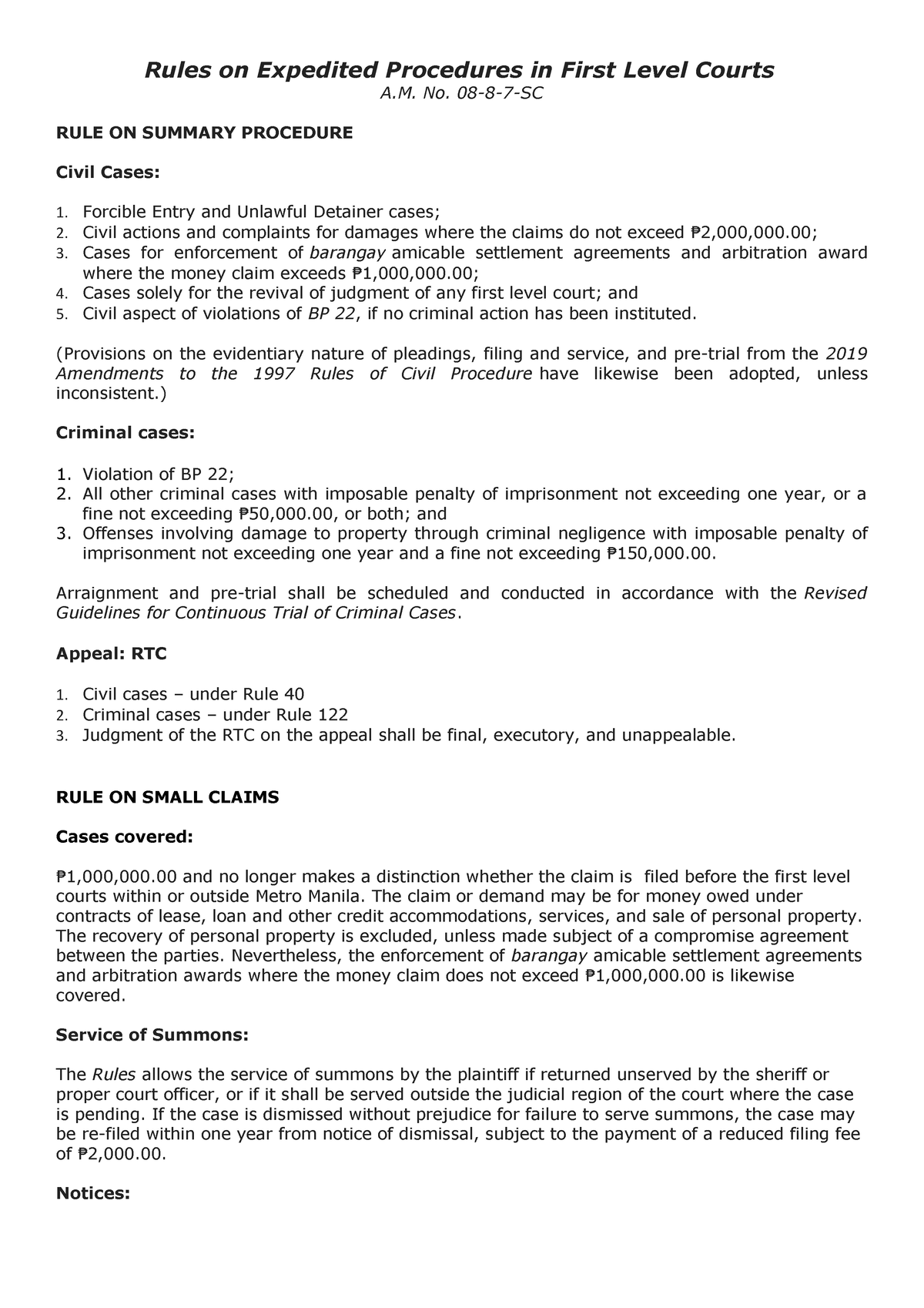 Rules on Expedited Procedures in First Level Courts No. 0887SC