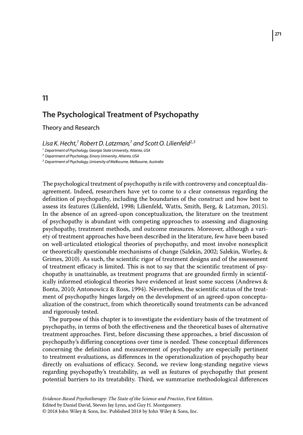 treatments options - The Psychological Treatment of Psychopathy Theory ...