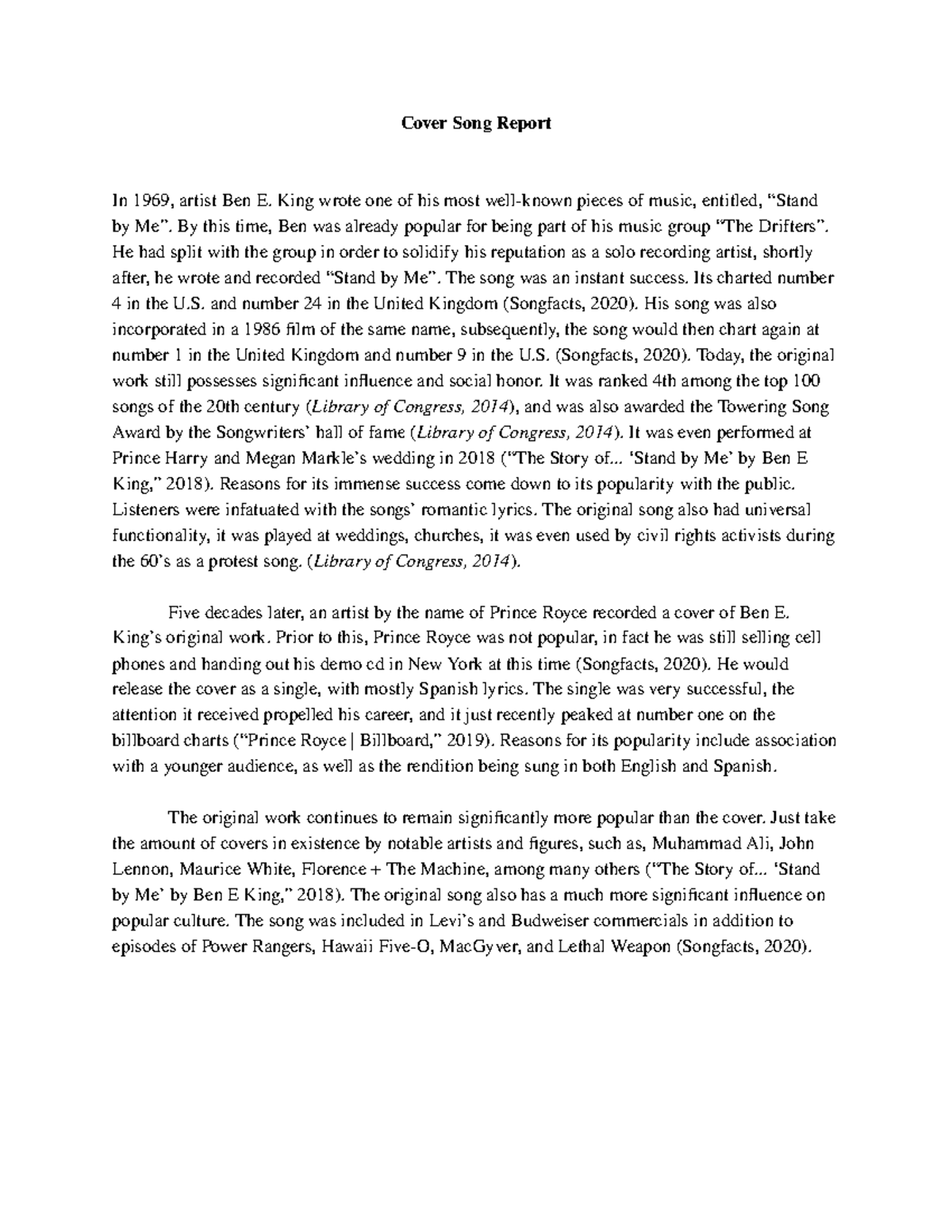 Cover song report (example) 