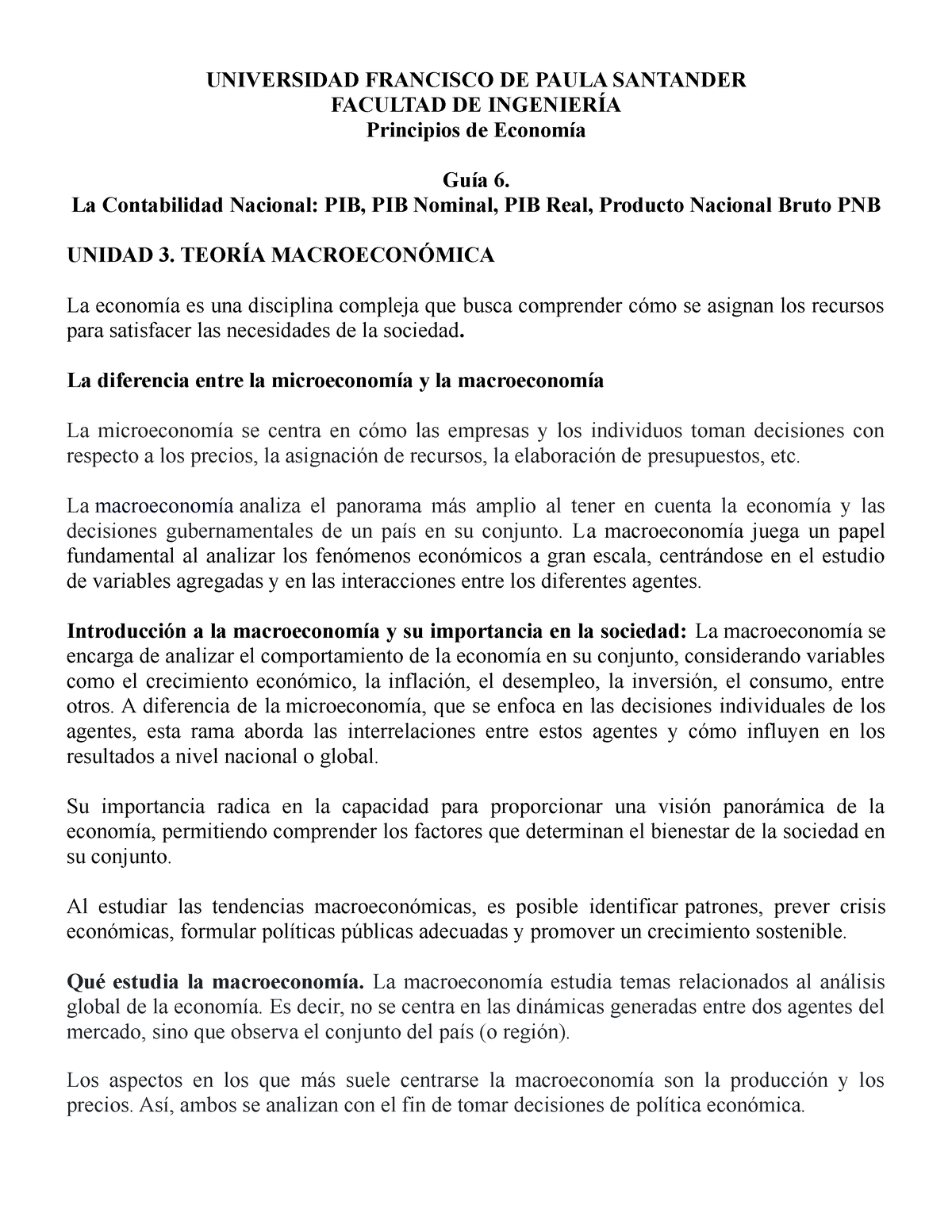 Guia 6. La Contabilidad Nacional. Producto Interno Bruto PIB, Nominal Y ...