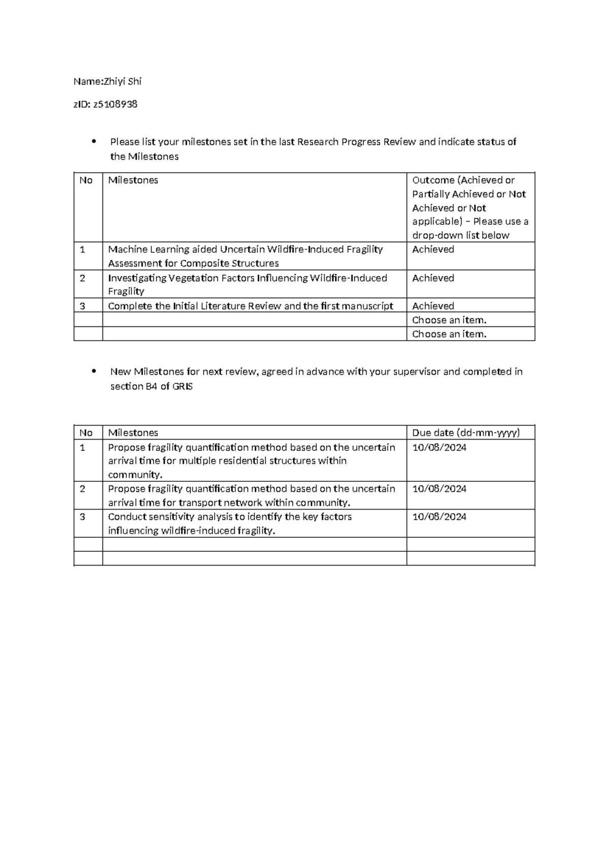 CVEN One page for Milestones - Name:Zhiyi Shi zID: z Please list your ...