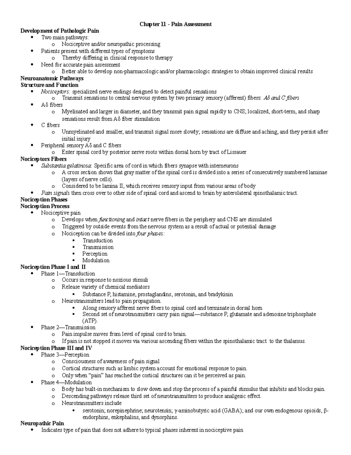 RN 102 - Ch 11 pain assessment - Chapter 11 - Pain Assessment ...