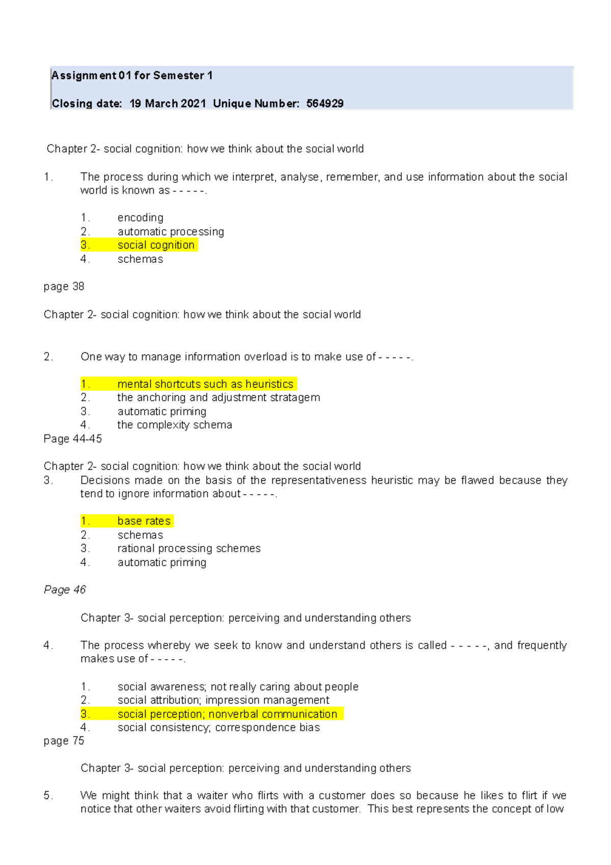 Pyc3701 assignment 1 and 2 - Assignment 01 for Semester 1 Closing date ...