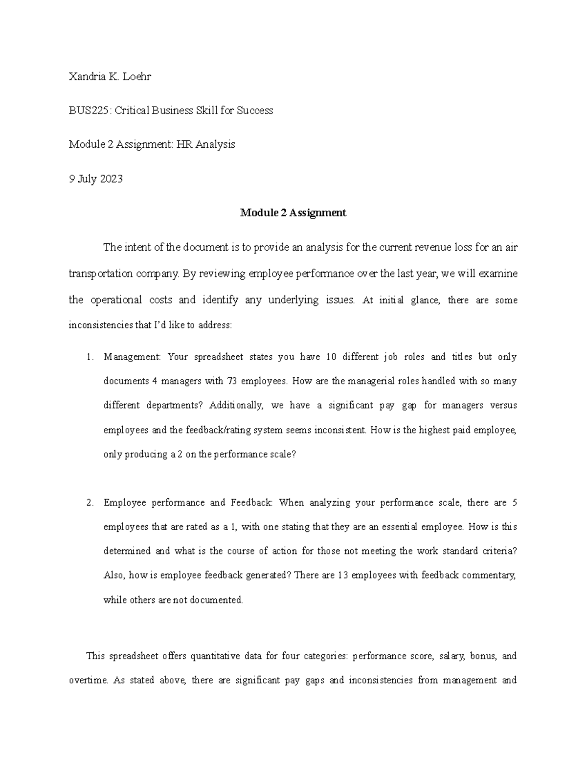 BUS225 Crit Skill for Business Success Module 2 Assignment - Xandria K ...