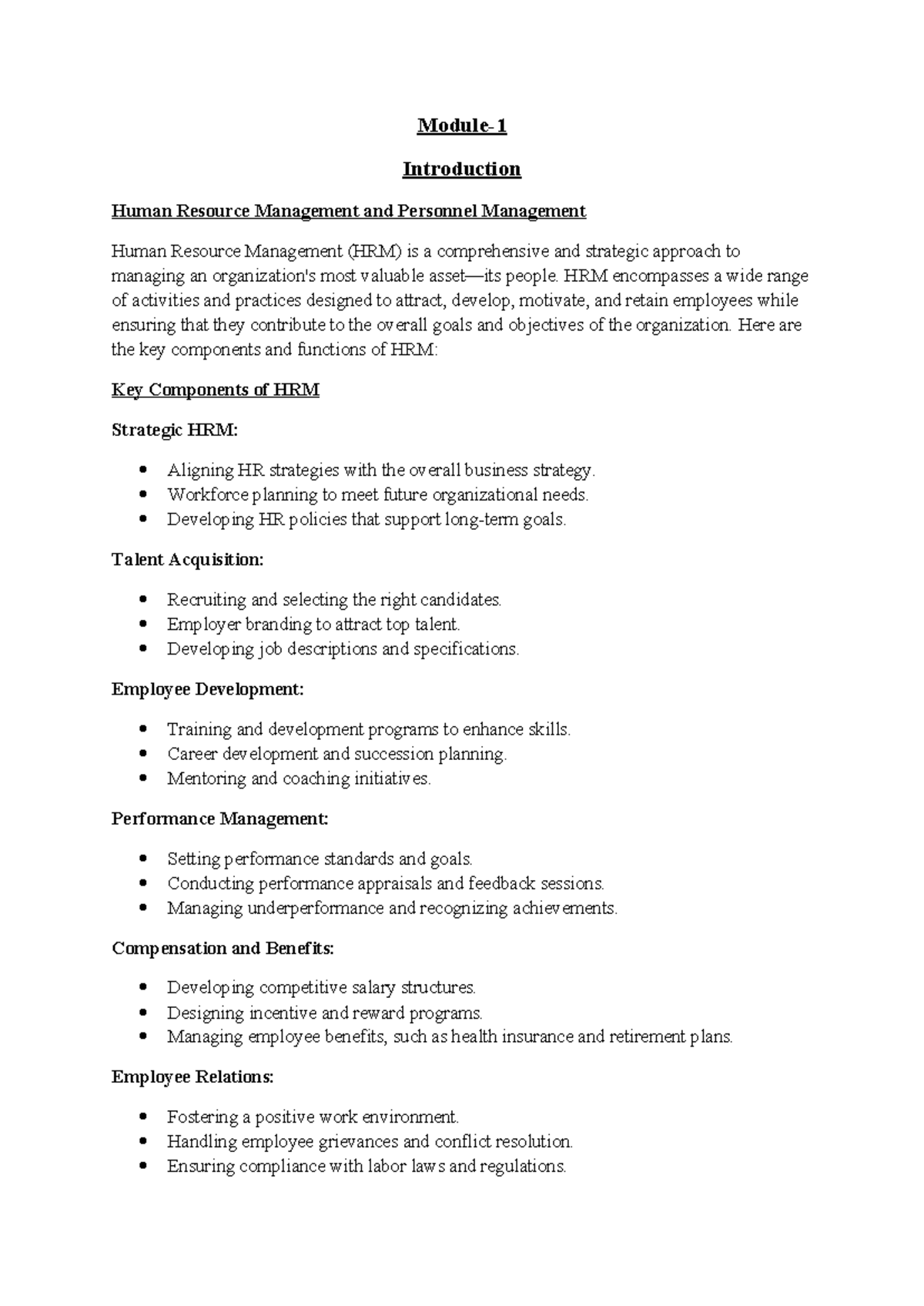 Module 1 - HRM - Module- Introduction Human Resource Management and ...