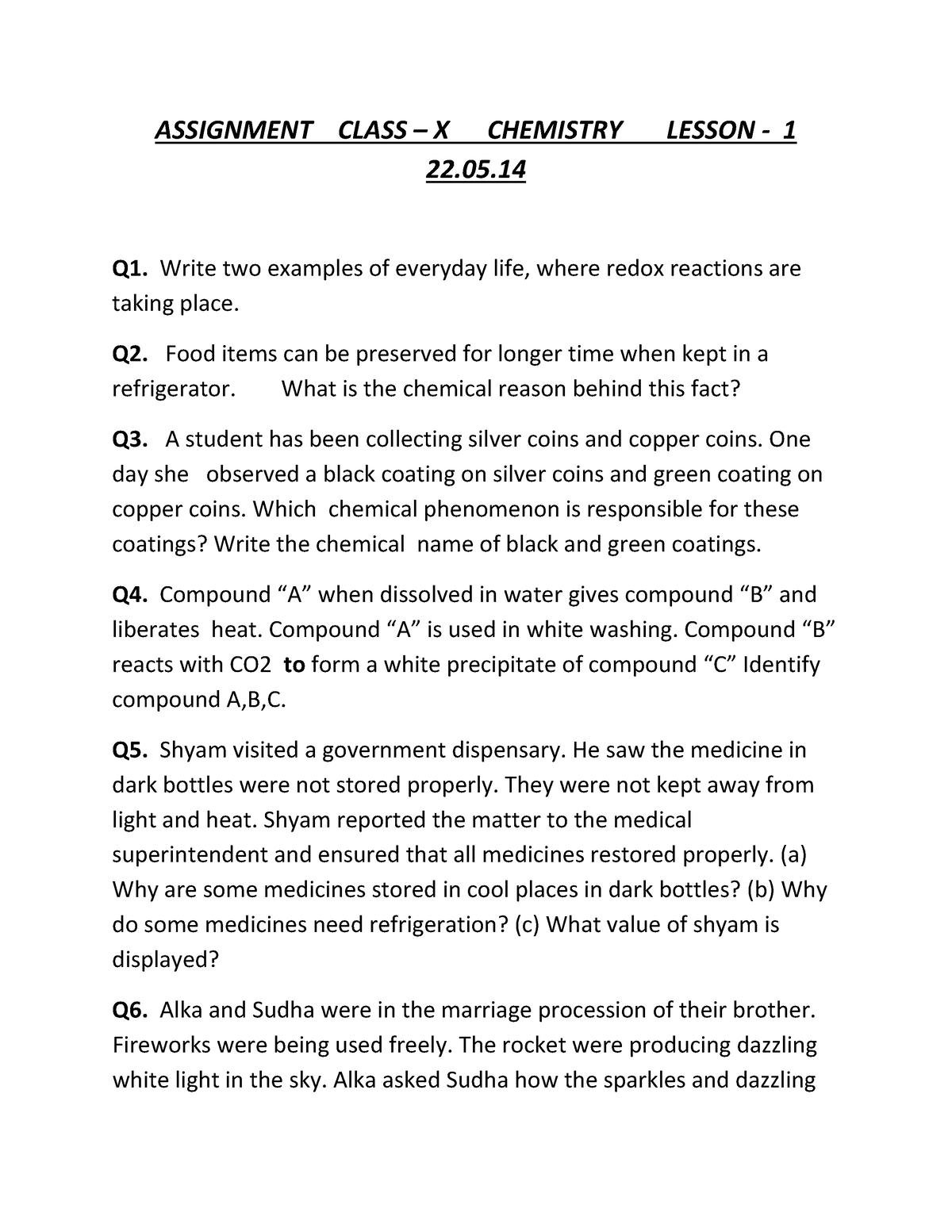 cbse class 10 science assignment