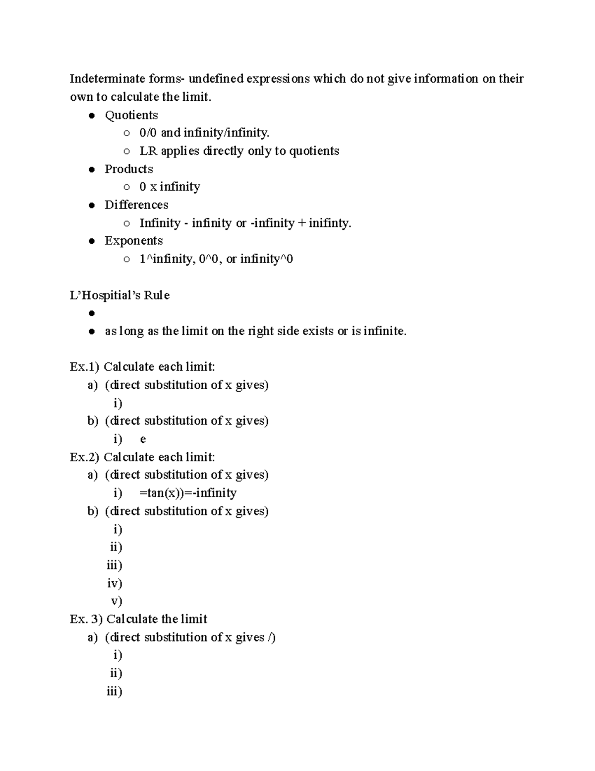 L’Hospitial’s Rule - Notes on L'hospital rules - Indeterminate forms ...