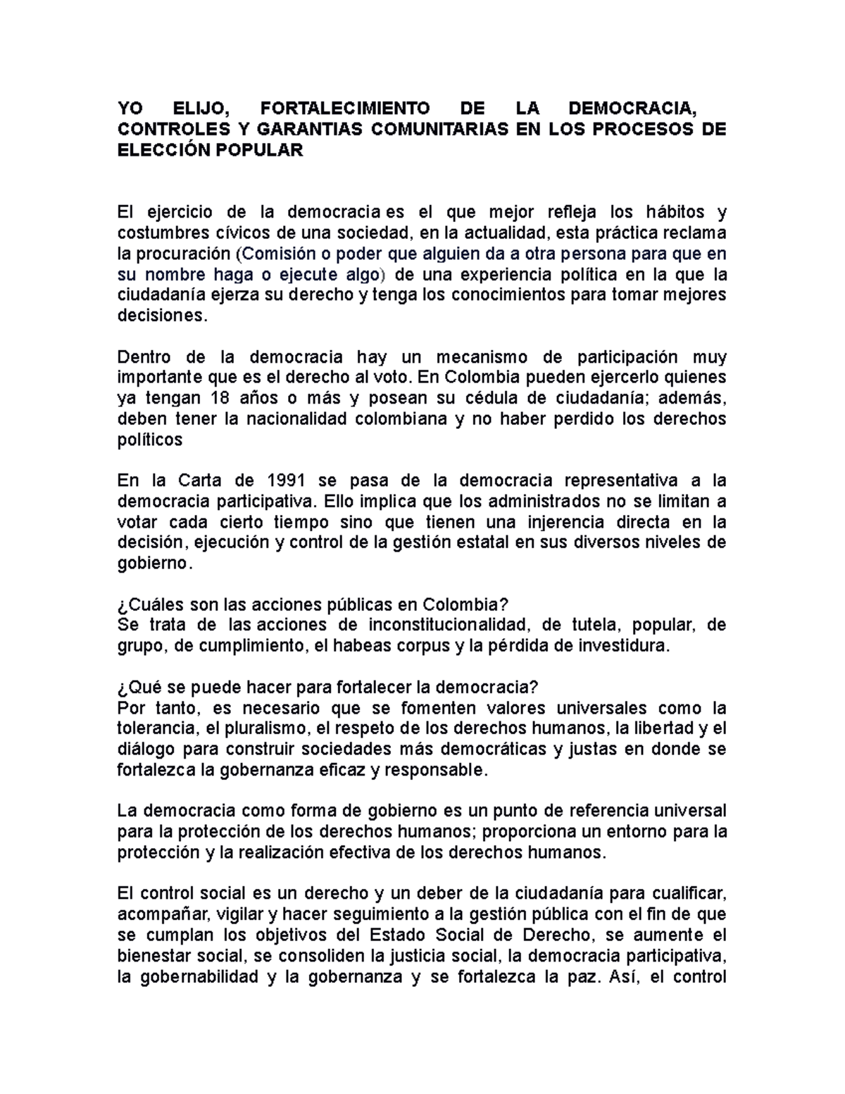 YO Elijo - Democracia en Colombia - YO ELIJO, FORTALECIMIENTO DE LA ...