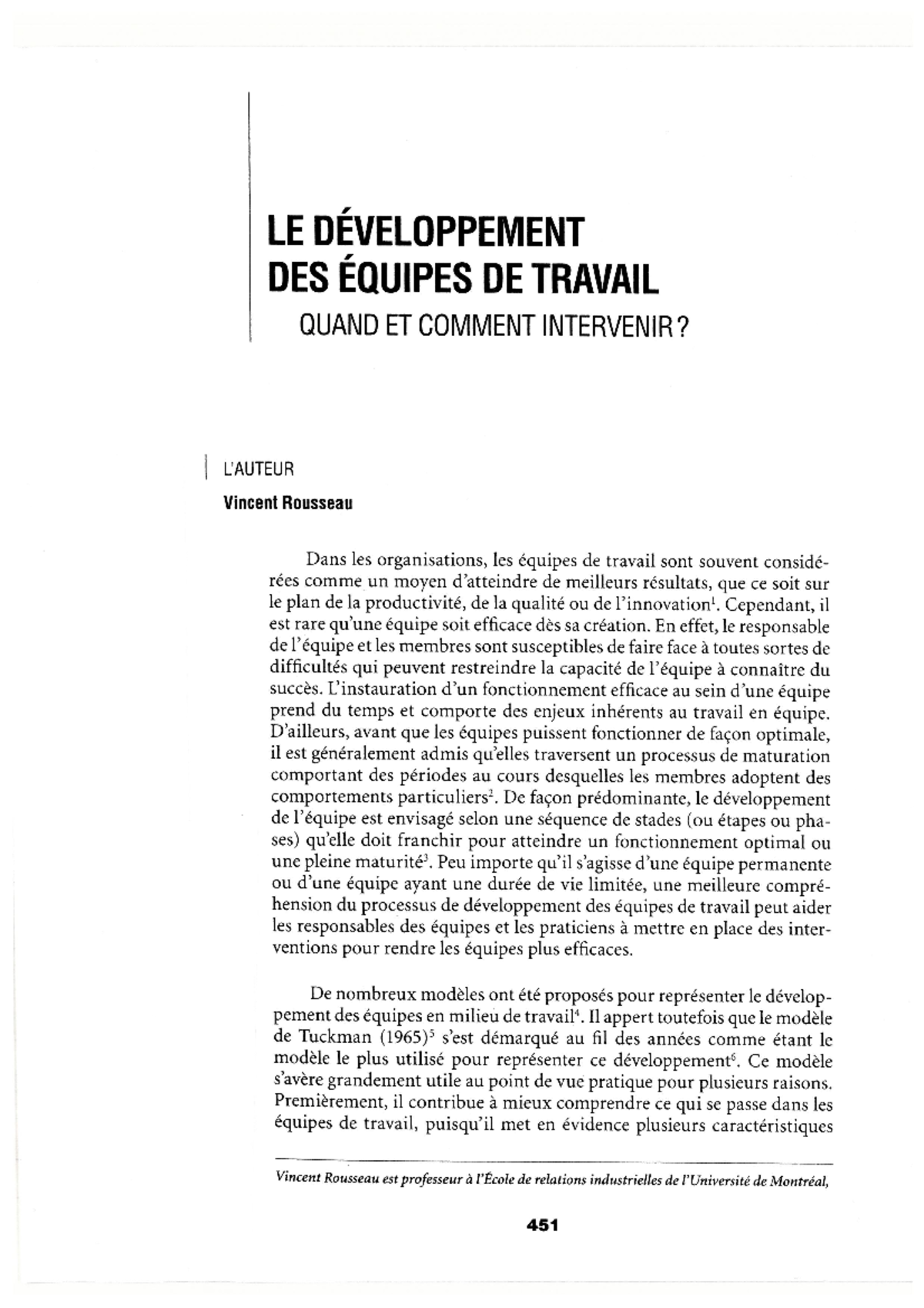 Le développement des équipes de travail quand et comment intervenir ...