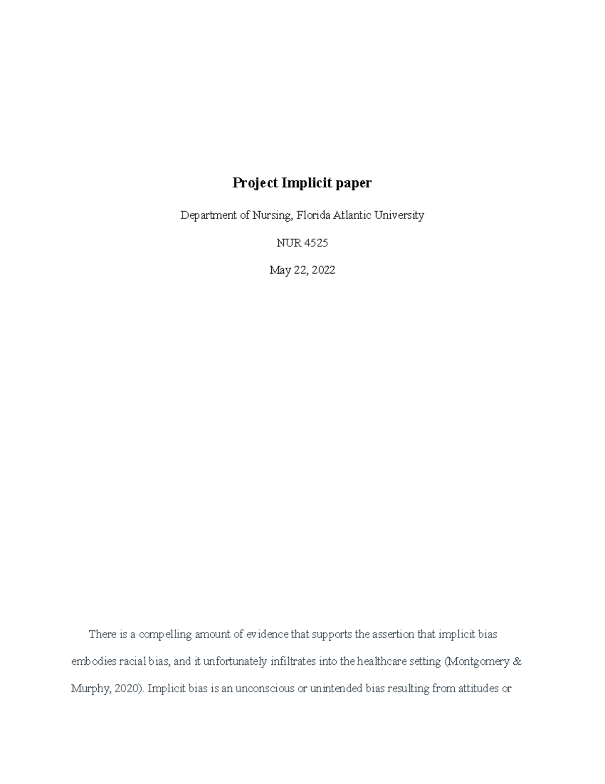 Implicit paper for SD - Project Implicit paper Department of Nursing ...