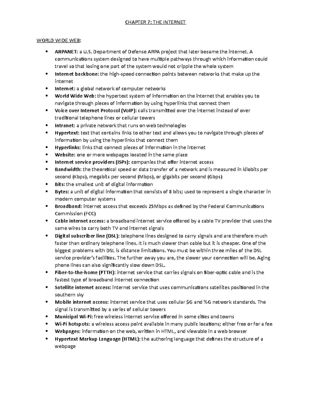 Chapter 7 the internet - Lecture notes 7 - WORLD WIDE WEB: ARPANET : a ...