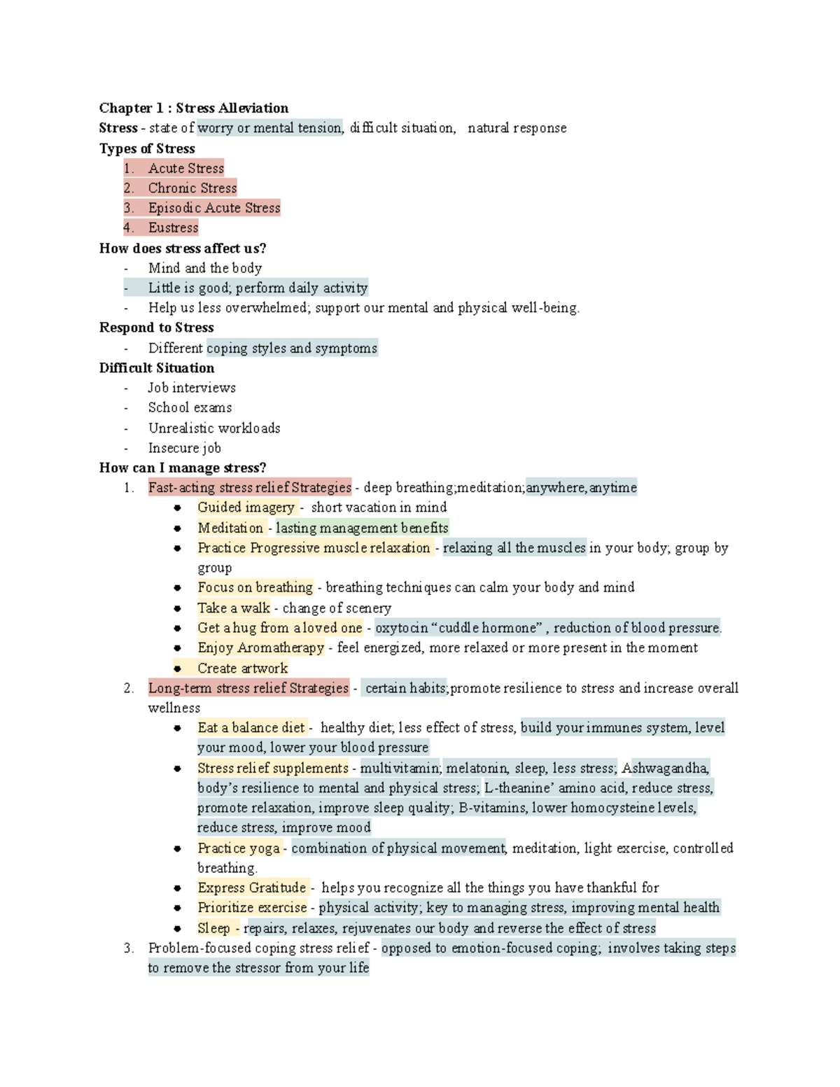 Physical Education - Hi hello - Chapter 1 : Stress Alleviation Stress ...