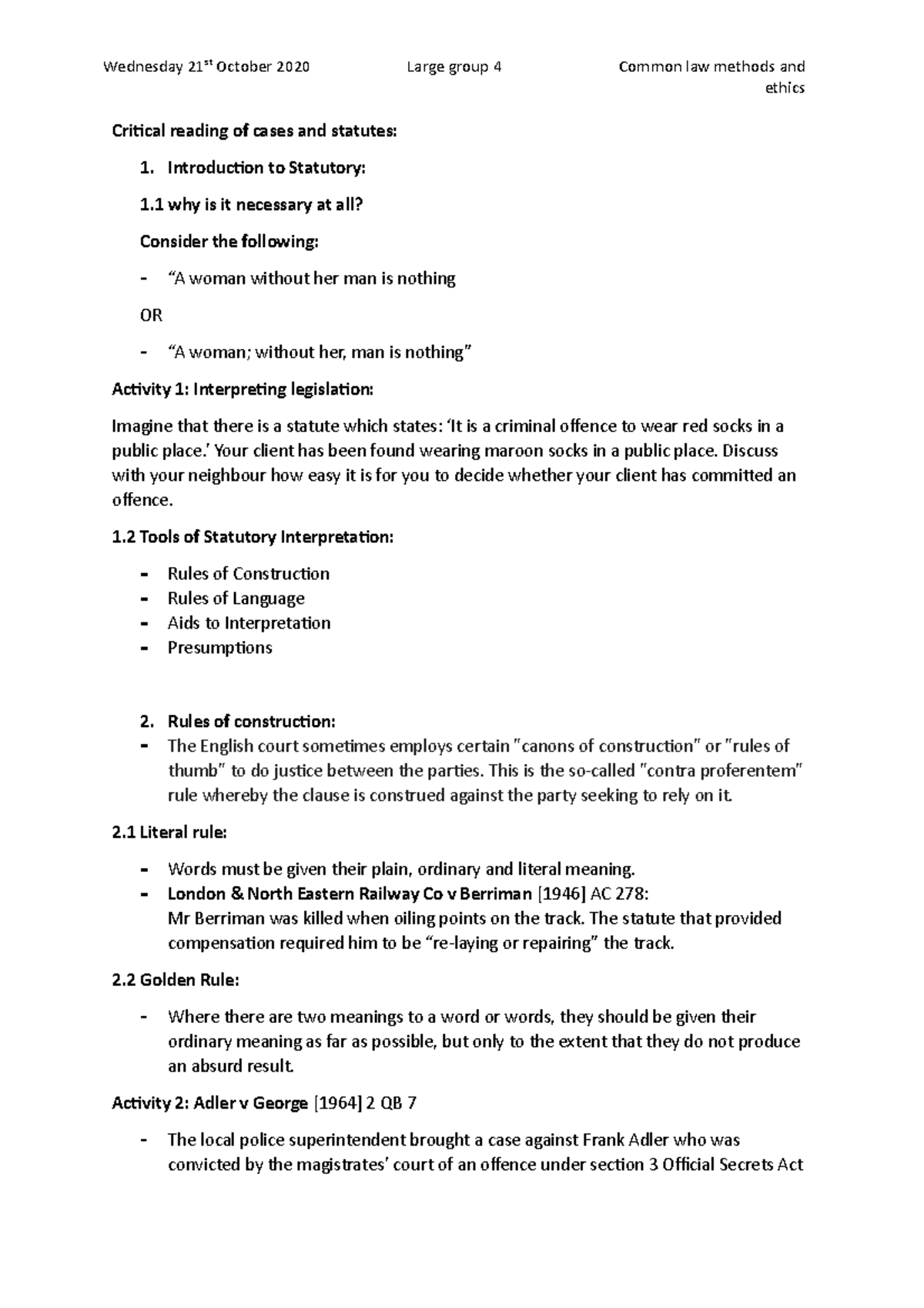 Large group 4 - ethics Critical reading of cases and statutes ...