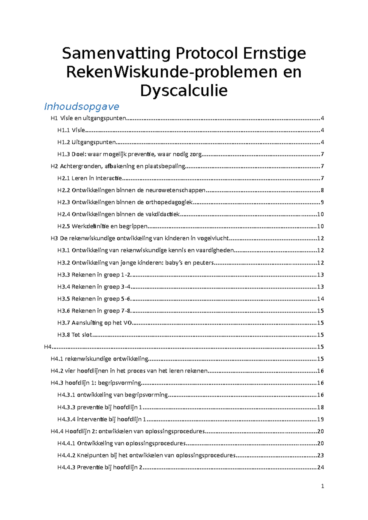 Protocol Ernstige Reken Wiskunde-poblemen En Dyscalculie - Samenvatting ...