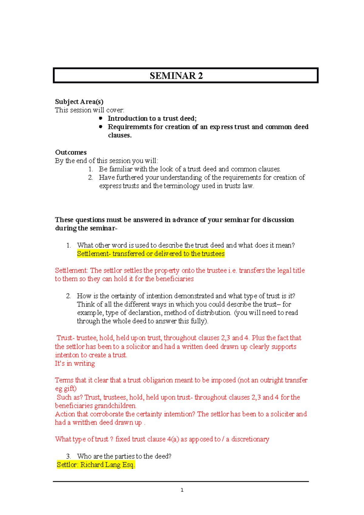 Sem 2 instructions - answers of seminar - SEMINAR 2 Subject Area(s ...