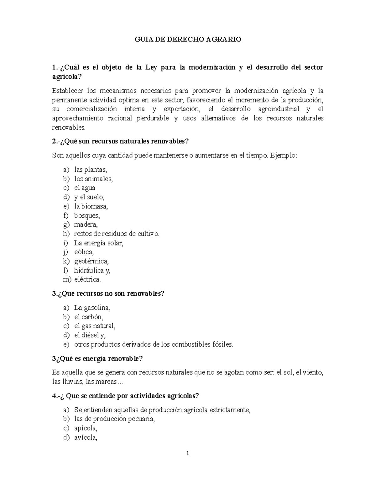 GUIA DE Derecho Agrario Para Examen Con El Fin De Mejor Estudio De La ...