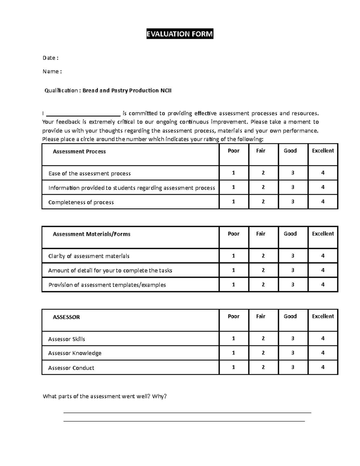 Evaluation-FORM - Evaluation-FORM - EVALUATION FORM Date : Name ...