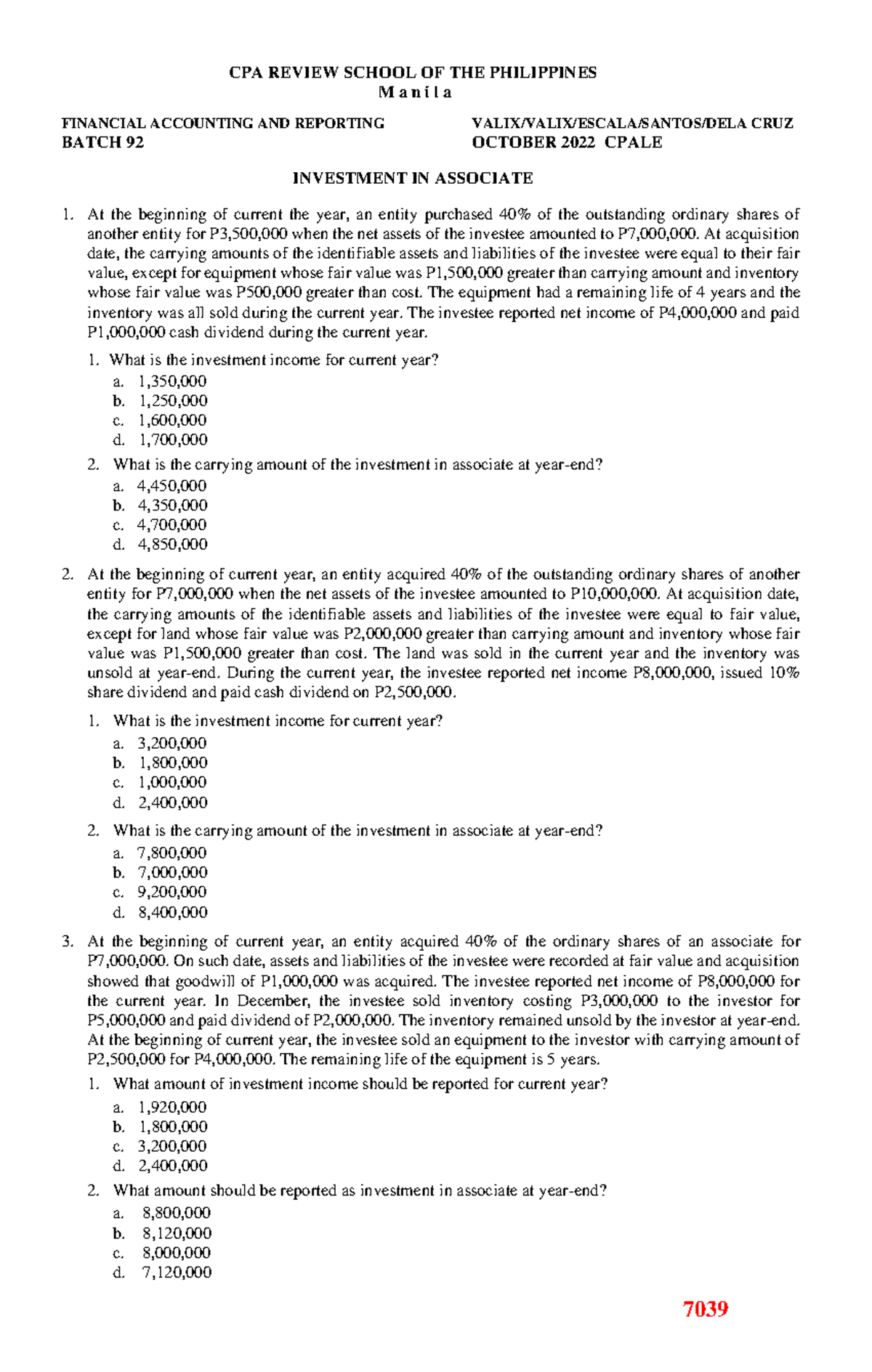 7039 - Investment in Associate - 7039 CPA REVIEW SCHOOL OF THE ...