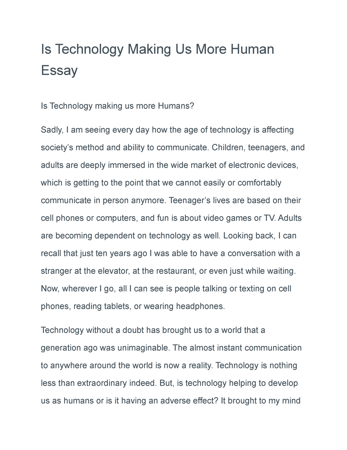 technology and humanity essay