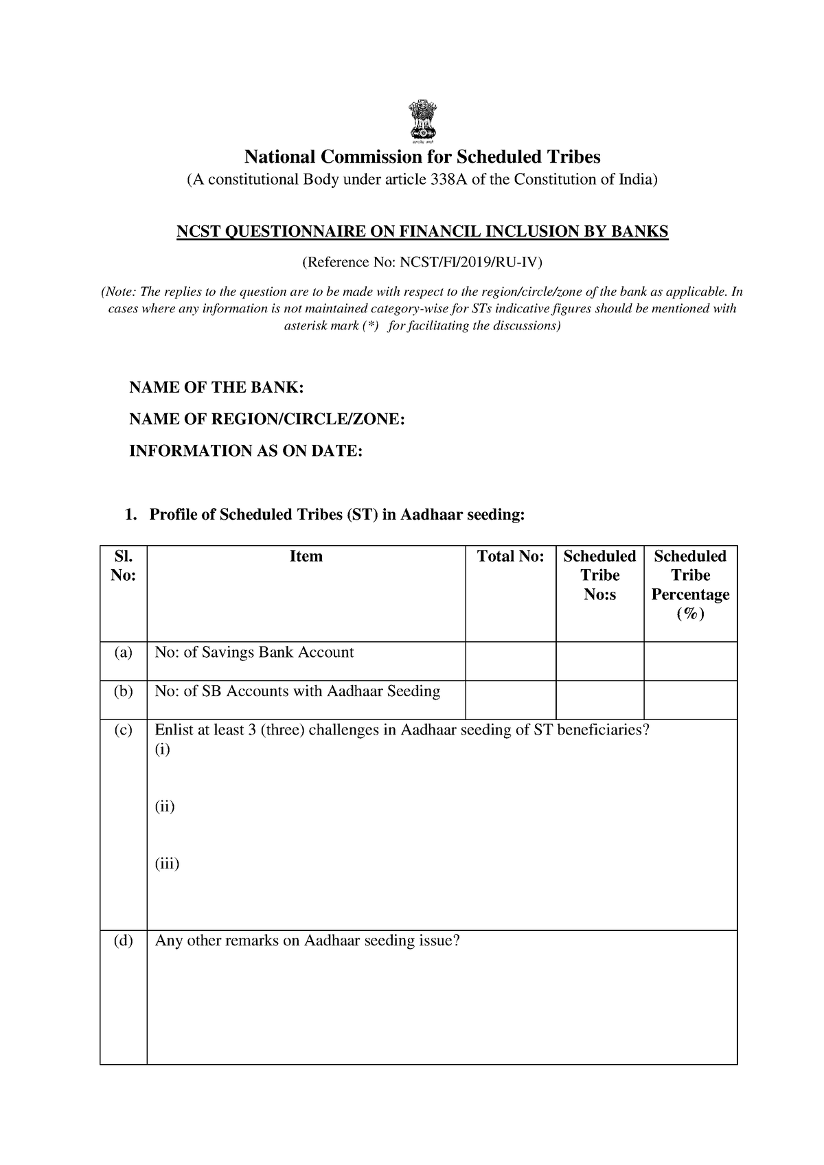 Financial inclusion by Banks - National Commission for Scheduled Tribes ...