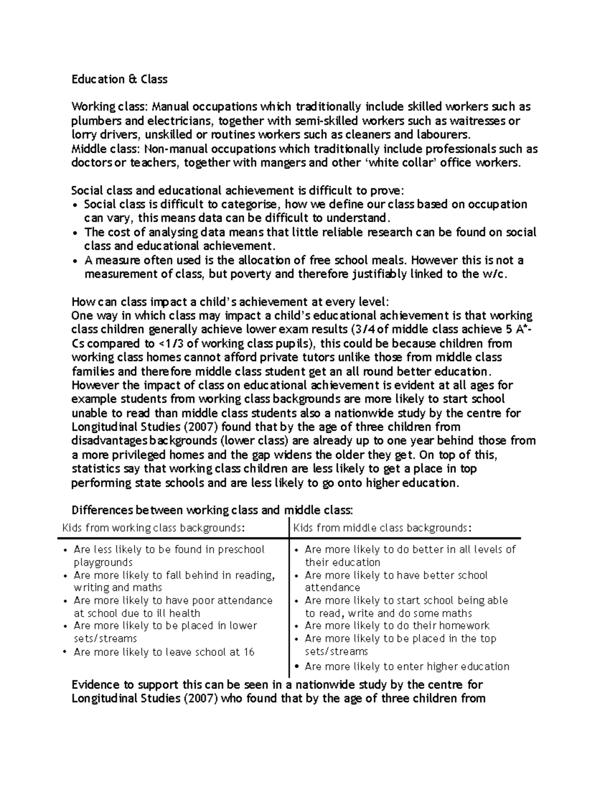 Education - Class - Education & Class Working class: Manual occupations ...