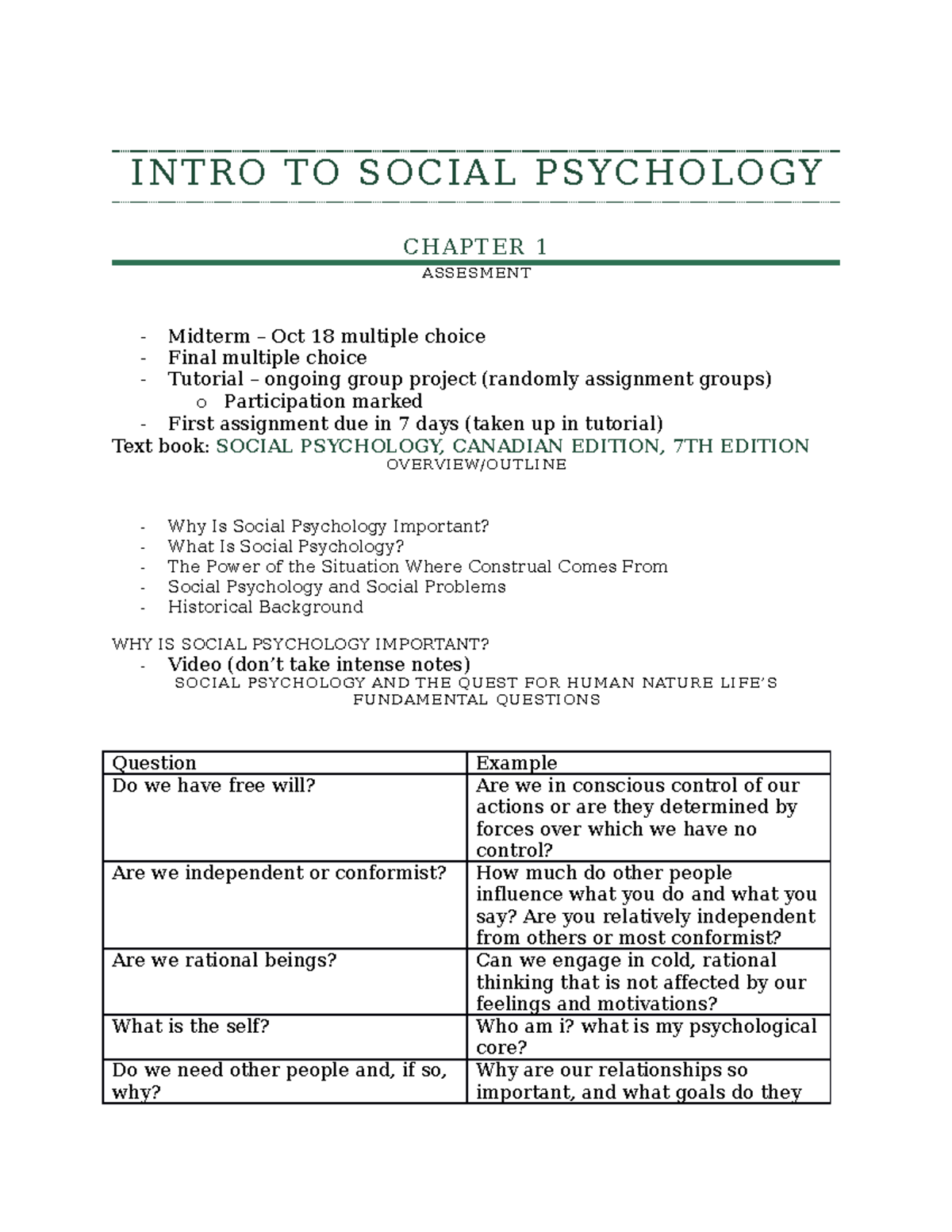 Intro To Social Psychology - I N T R O T O S O C I A L P S YC H O L O ...