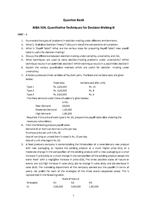 Quantitative Techniques- Assignment - Management Lab - Practical ...