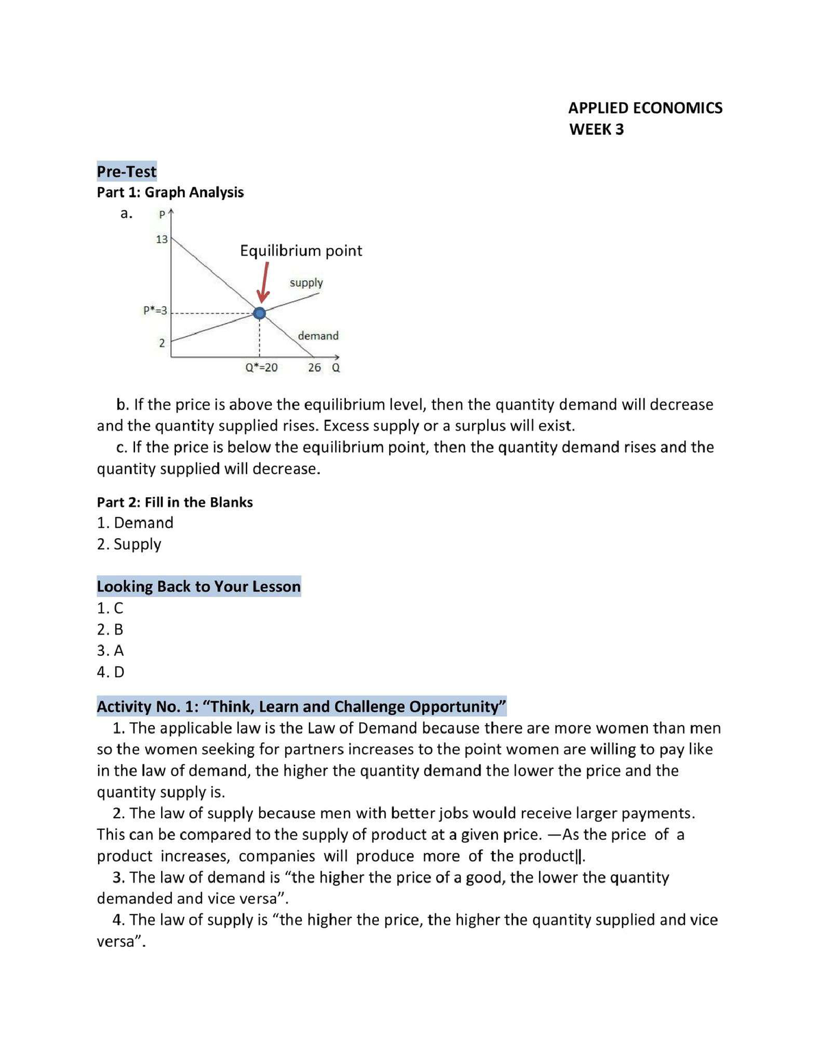 Applied Economics Q1 WEEK 3 Module 3 Market Demand, Market Supply And ...