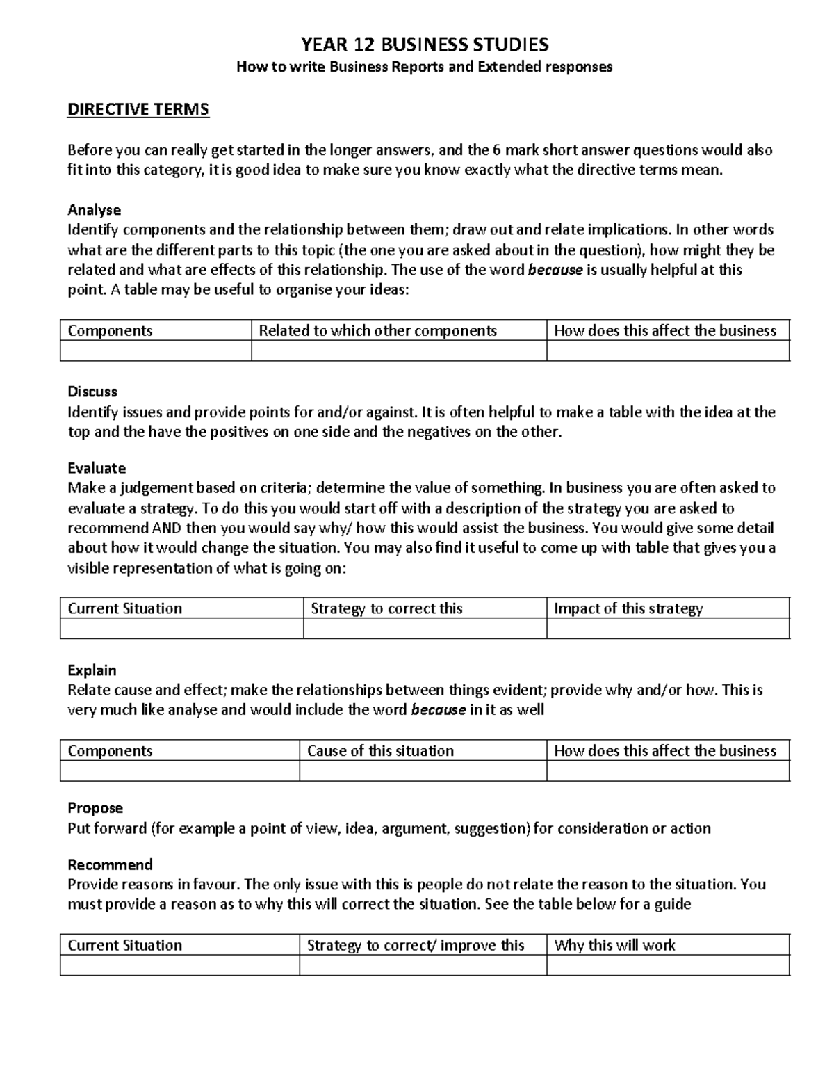 Business Report Guide YEAR 12 BUSINESS STUDIES How To Write Business business-report-guide-year-12-business-studies-how-to-write-business
