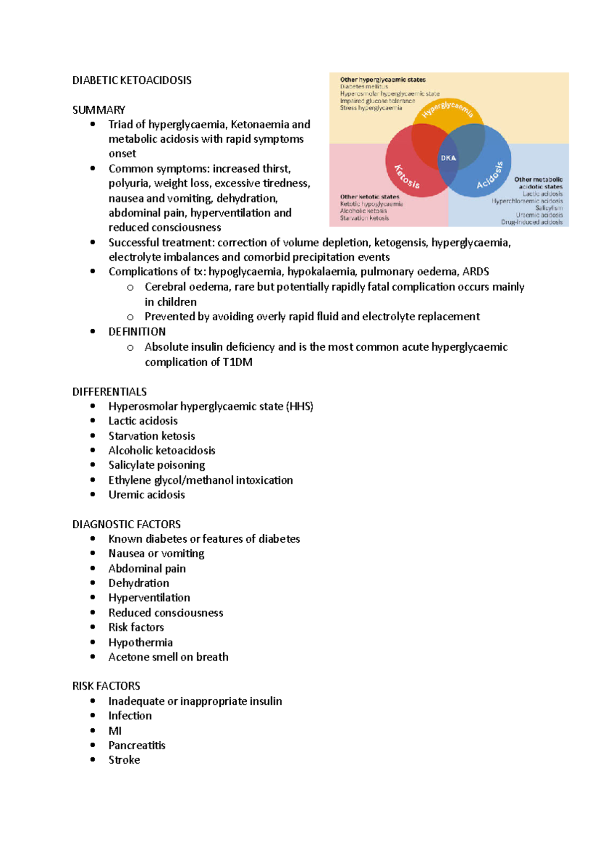 Diabetic Ketoacidosis - DIABETIC KETOACIDOSIS SUMMARY Triad of ...