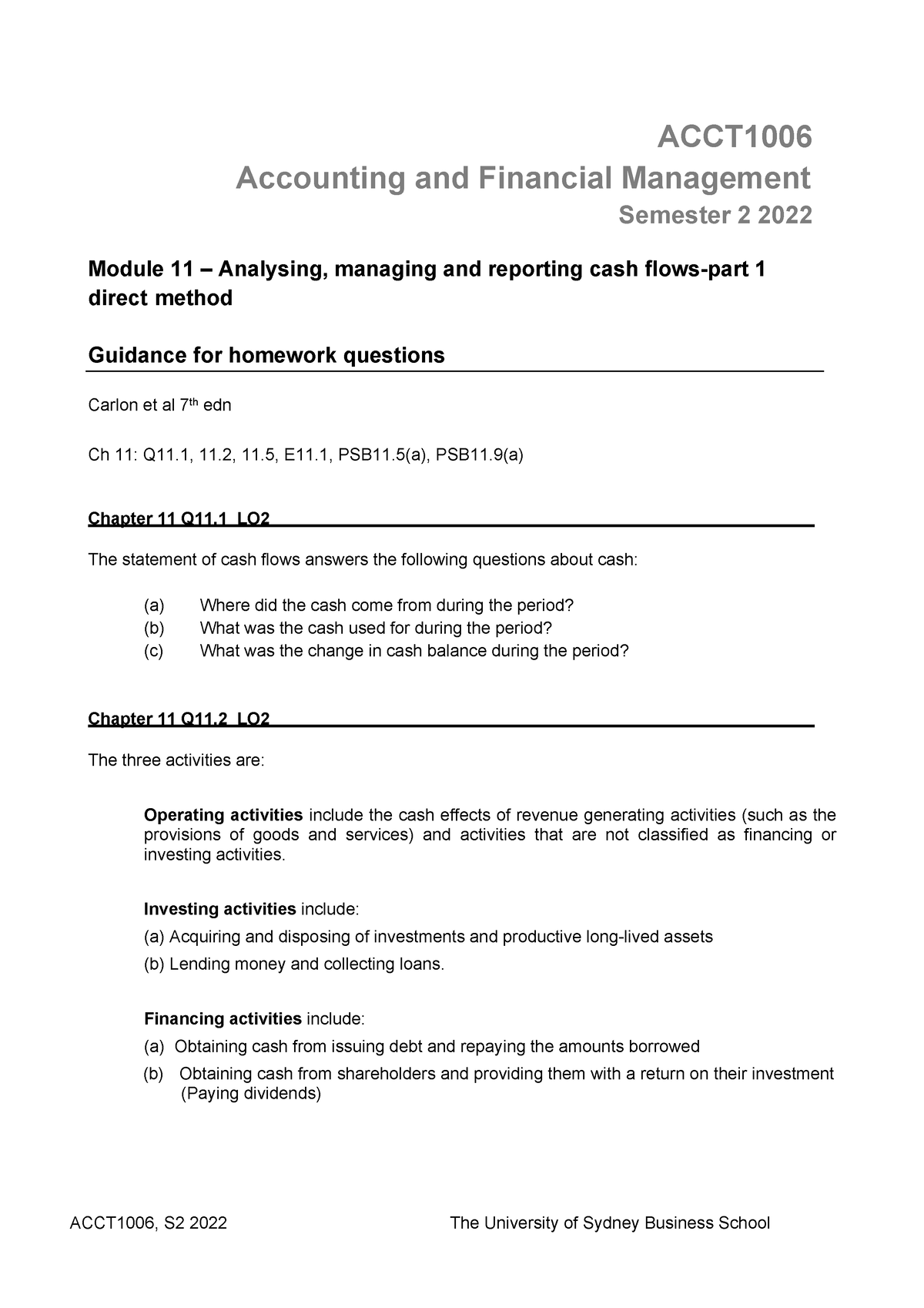 ACCT1006 Module 11 Homework Questions Guidance S2 2022 - ACCT ...