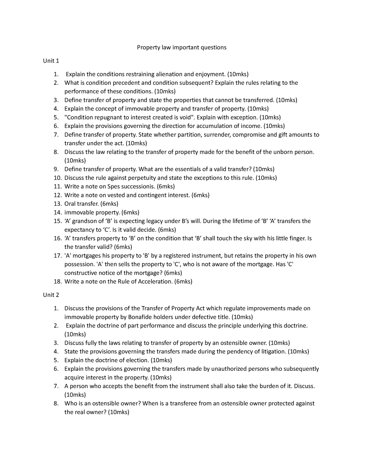 Property Law Important Questions 10mks What Is Condition Precedent 