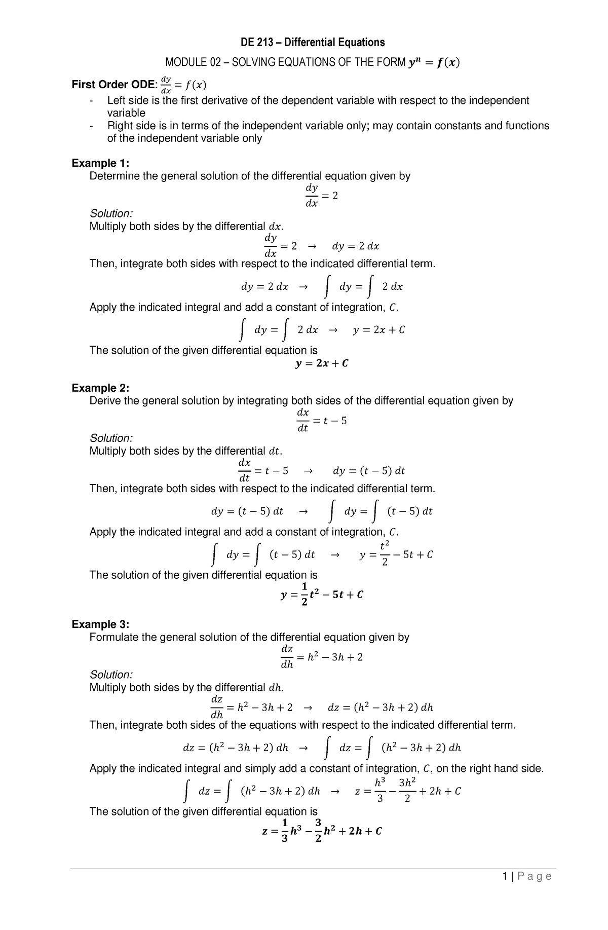 Module 02 - Solving Differential Equations of the form y^(n) = f(x ...