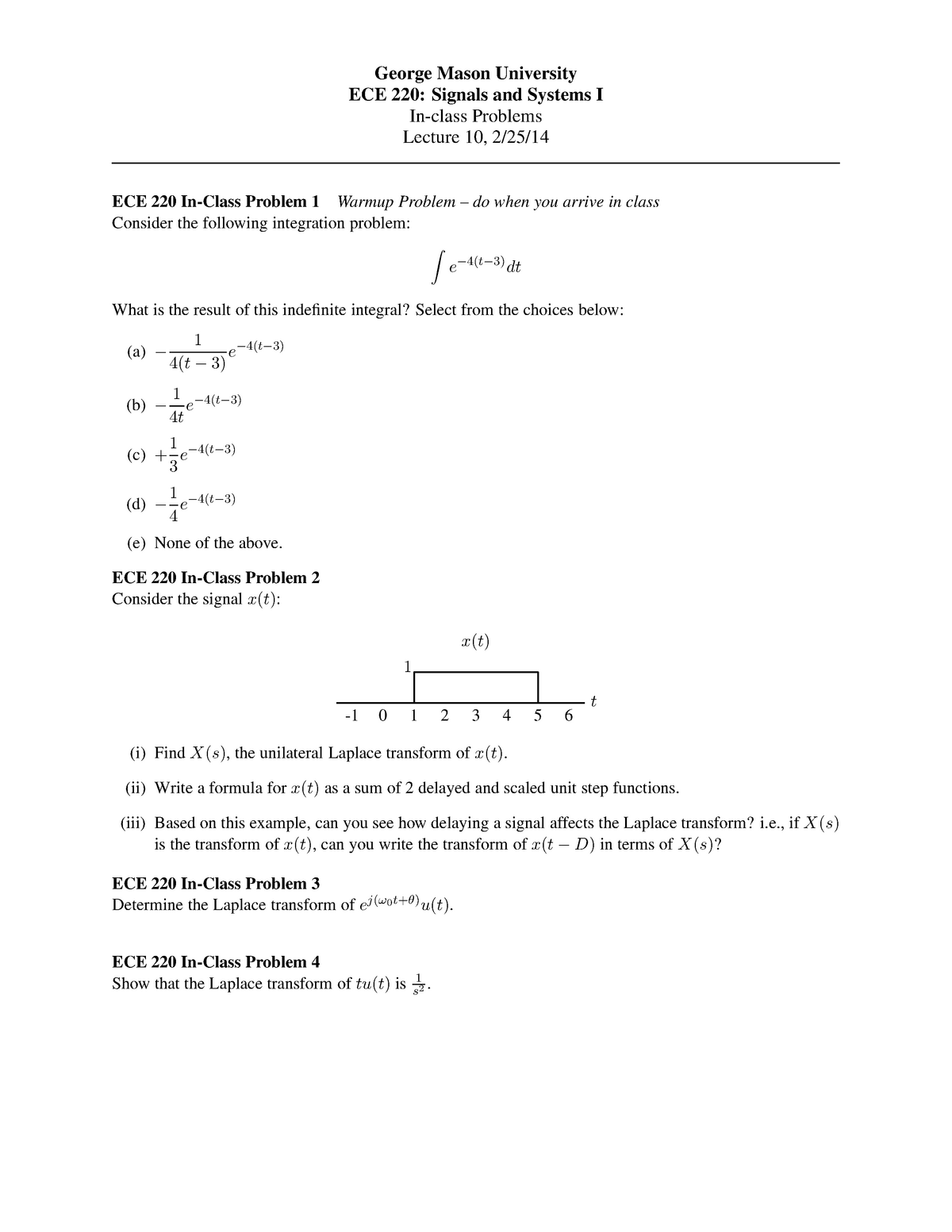 Problems In-class Lecture 10 - George Mason University ECE 220: Signals ...