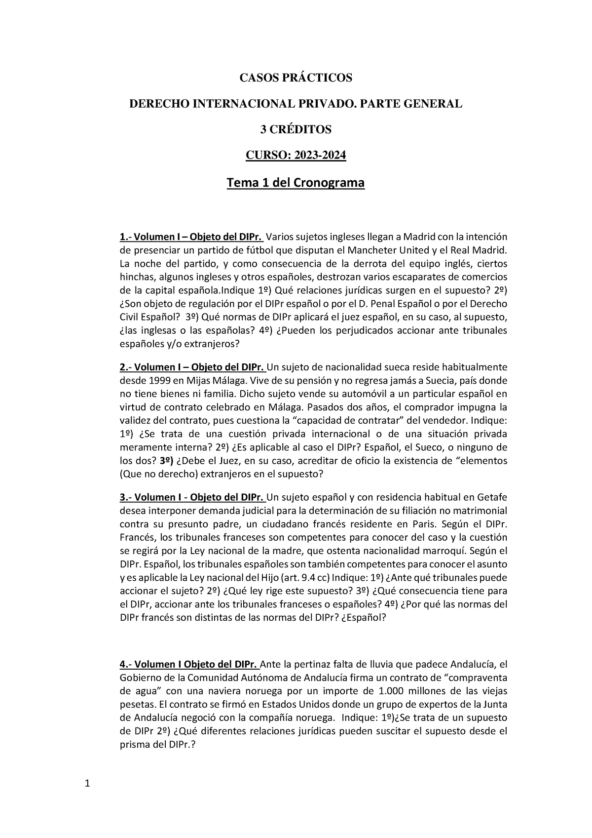 Casos Practicos Derecho Internacional Privado. Parte General 3 Creditos ...