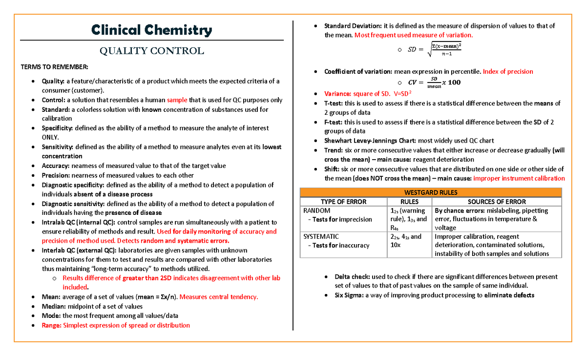 Clinical-Chemistry-v1 - Clinical Chemistry QUALITY CONTROL TERMS TO ...