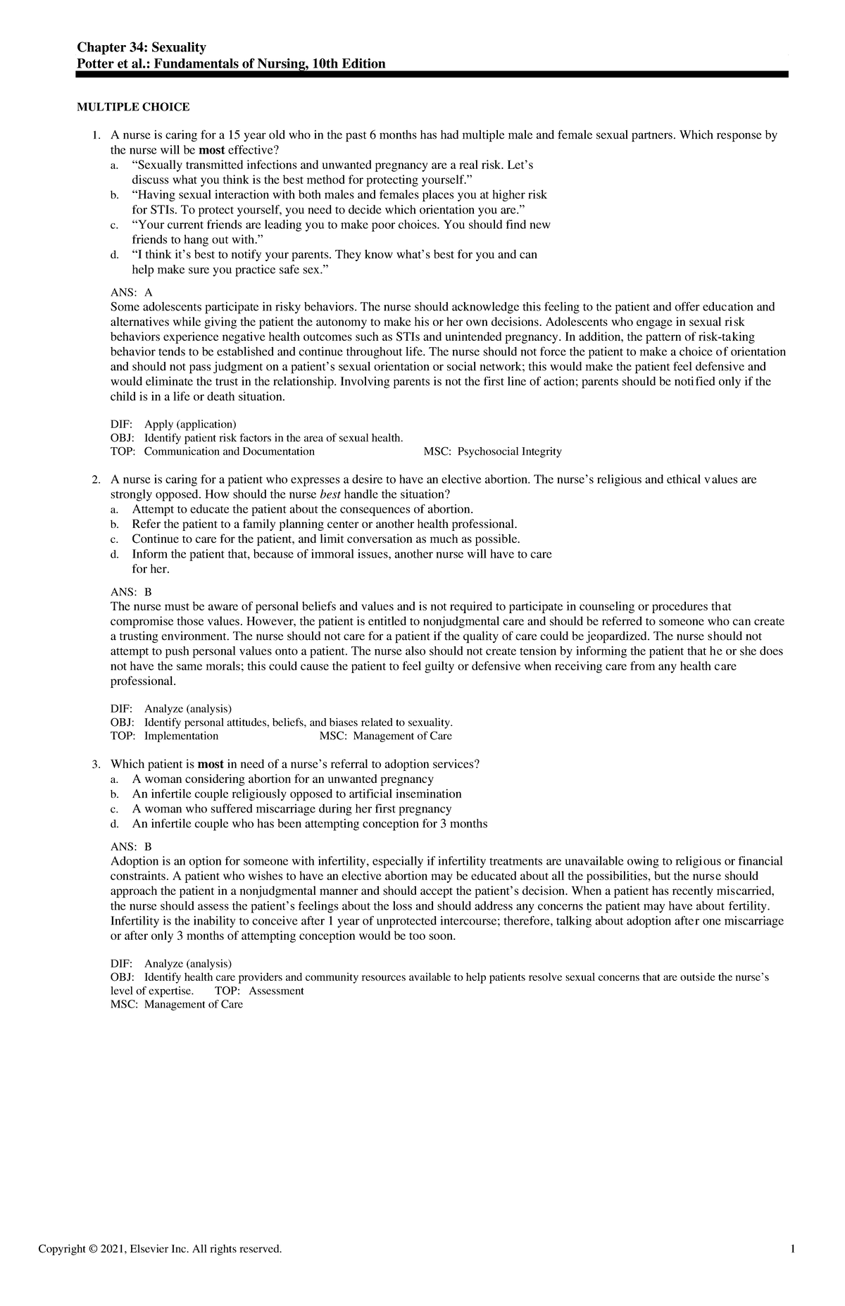 Exam View - Chapter 34 - Fundamentals Of Nursing - Chapter 34 ...